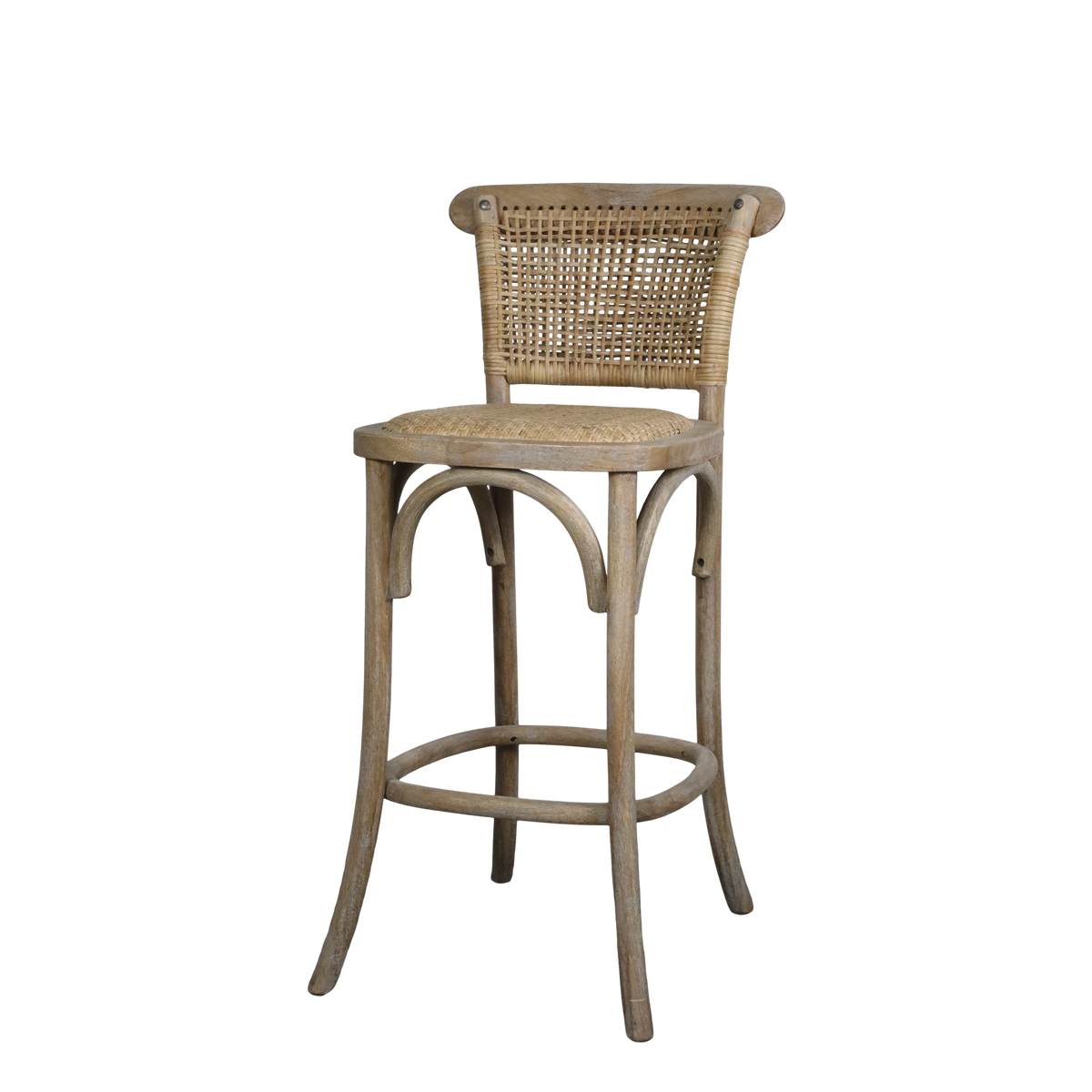 Französischer Barstuhl mit Rattan-Geflecht, 65 cm Sitzhöhe