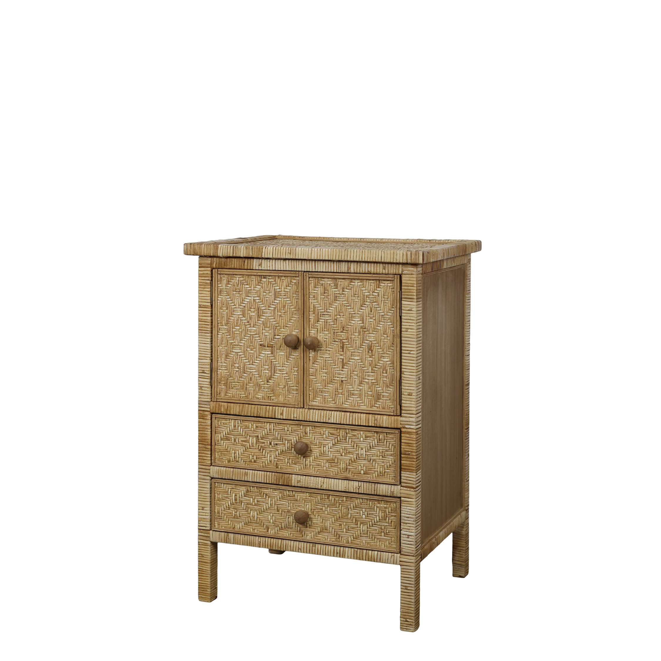 Schrank mit 2 Türen und 2 Schubladen, Rattan, natur