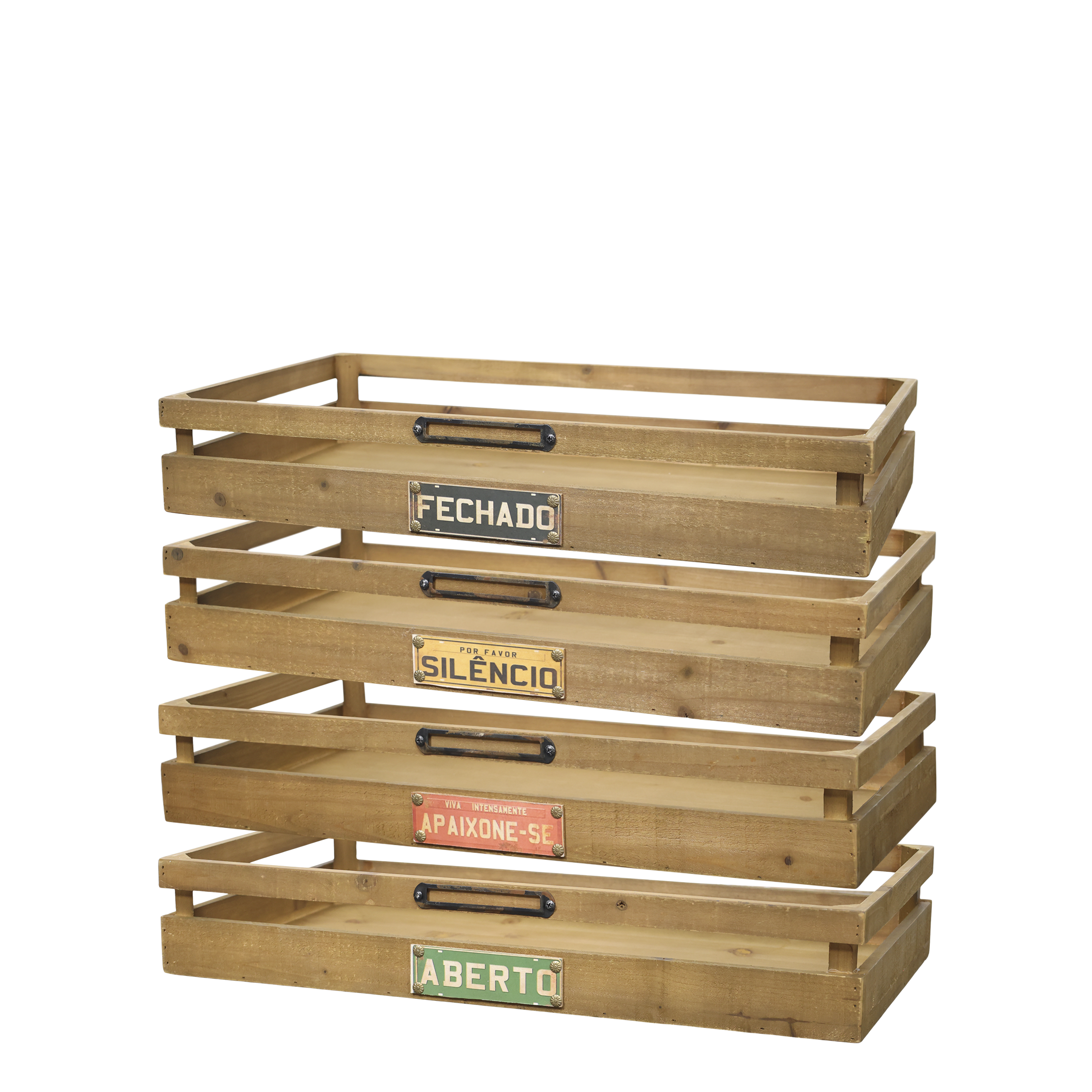 Tablett aus Holz und Eisen, 60 cm lang, natur – Deko Tablett