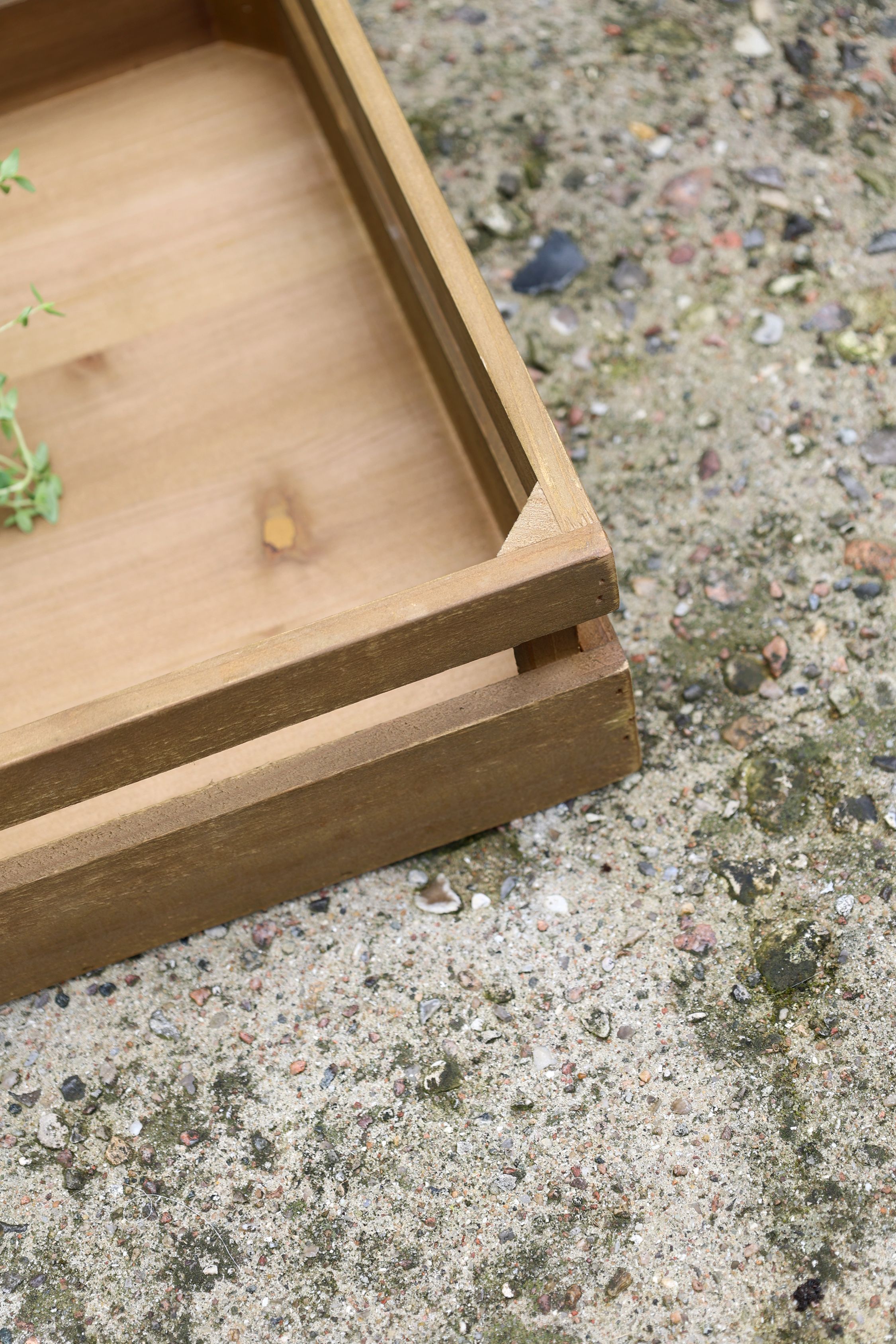 Tablett aus Holz und Eisen, 60 cm lang, natur – Deko Tablett