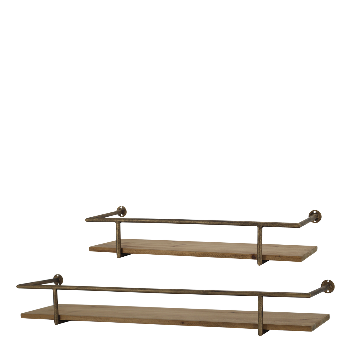 Regalbrett mit Holzboden, Set von 2, Antique Messing