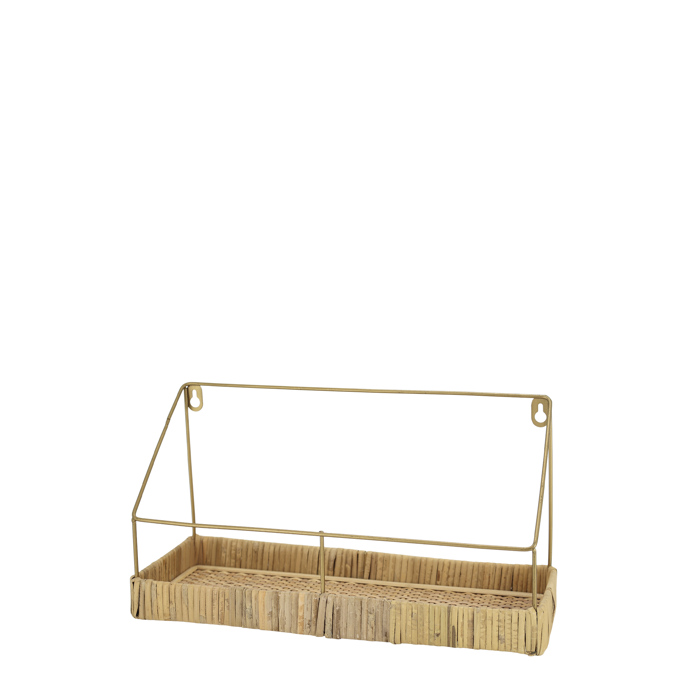 Regalbrett mit geflochtenem Rattan, Messing, 35 cm lang