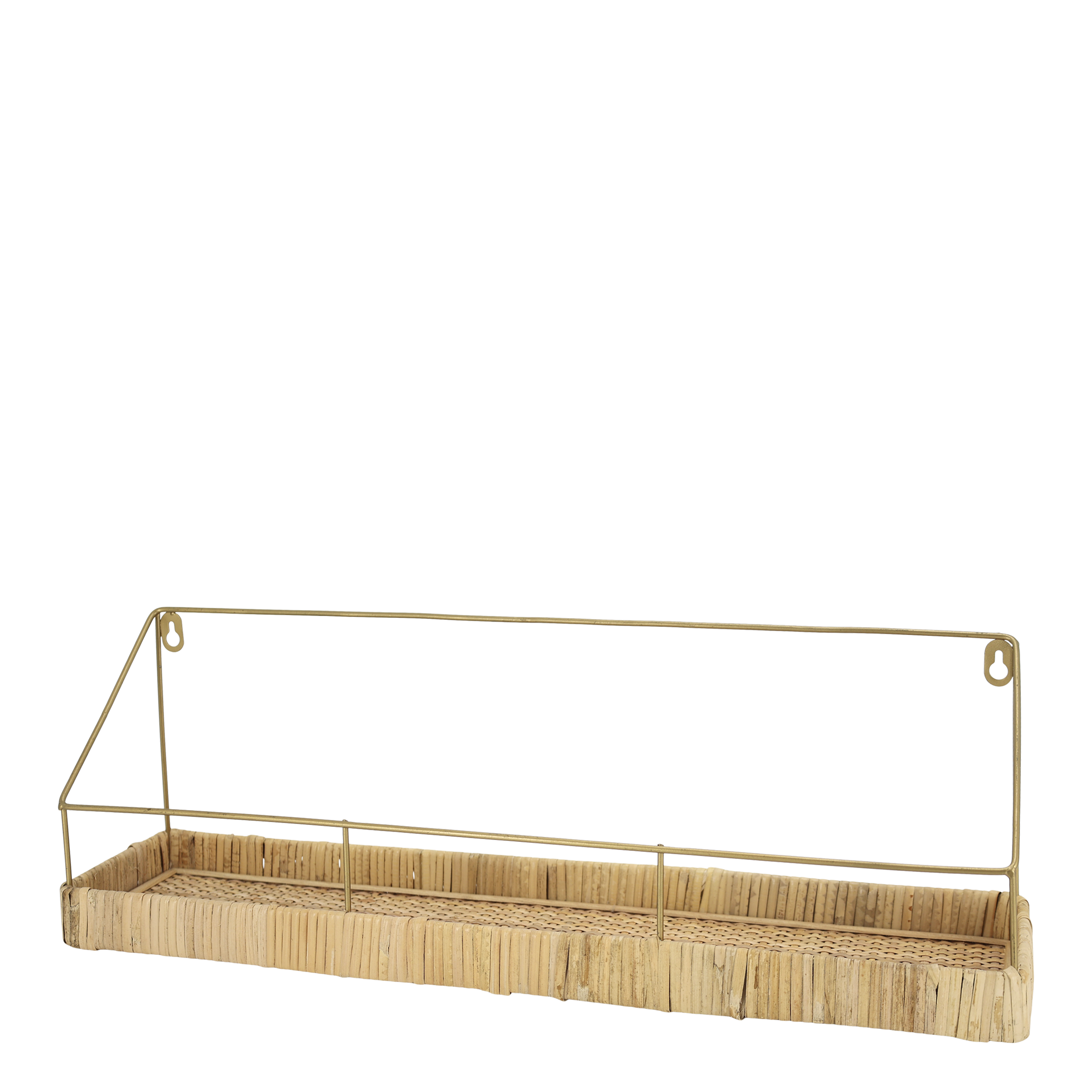 Regalbrett mit geflochtenem Rattan, Messing, 55 cm lang