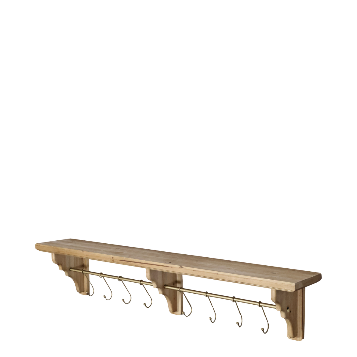 Regalbrett mit Haken aus Tannenholz und Eisen, 120 cm lang