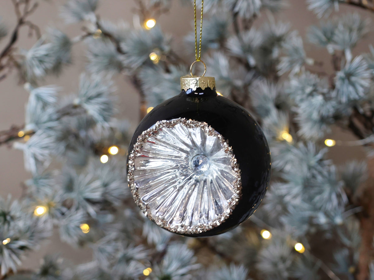 Weihnachtskugel aus Glas mit Glitzer, 8 cm, antique kohle