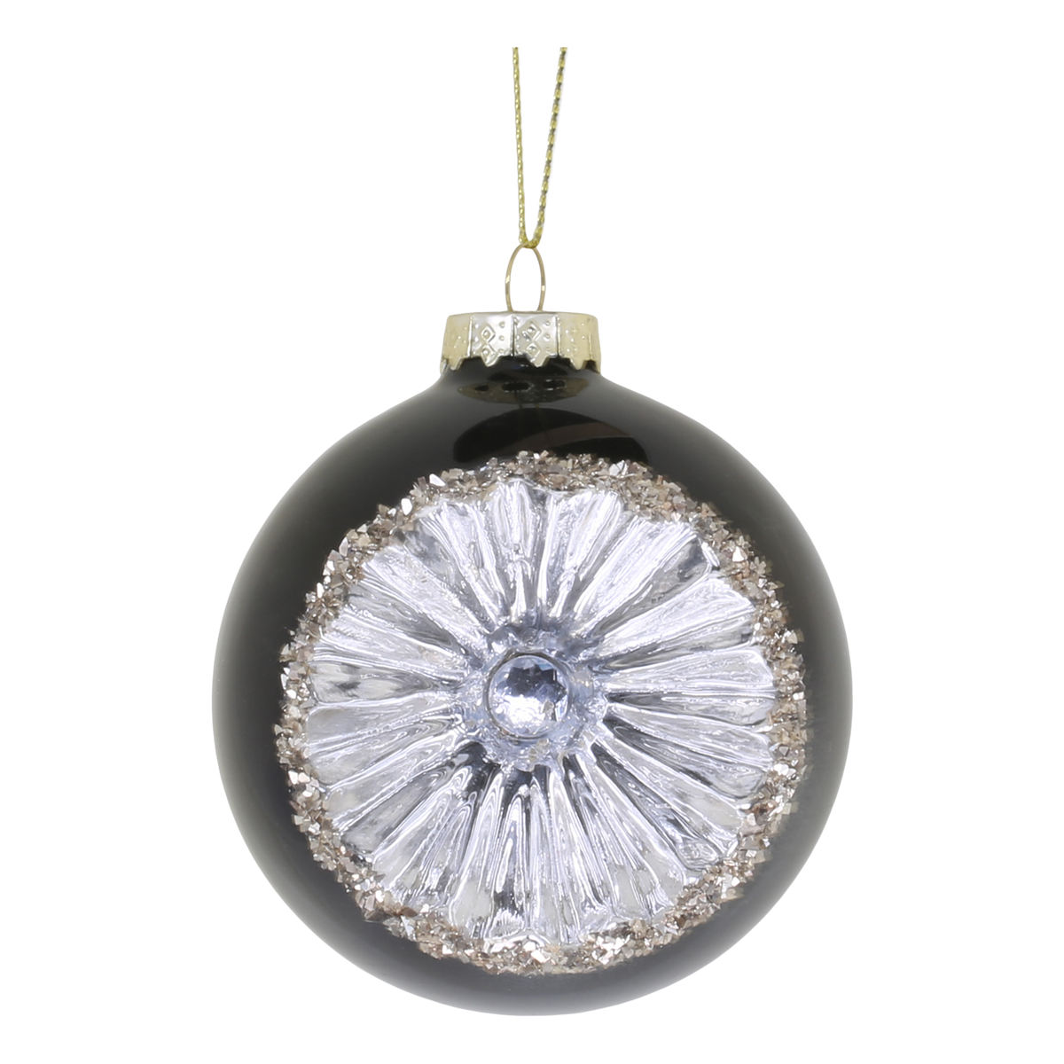 Weihnachtskugel aus Glas mit Glitzer, 8 cm, antique kohle