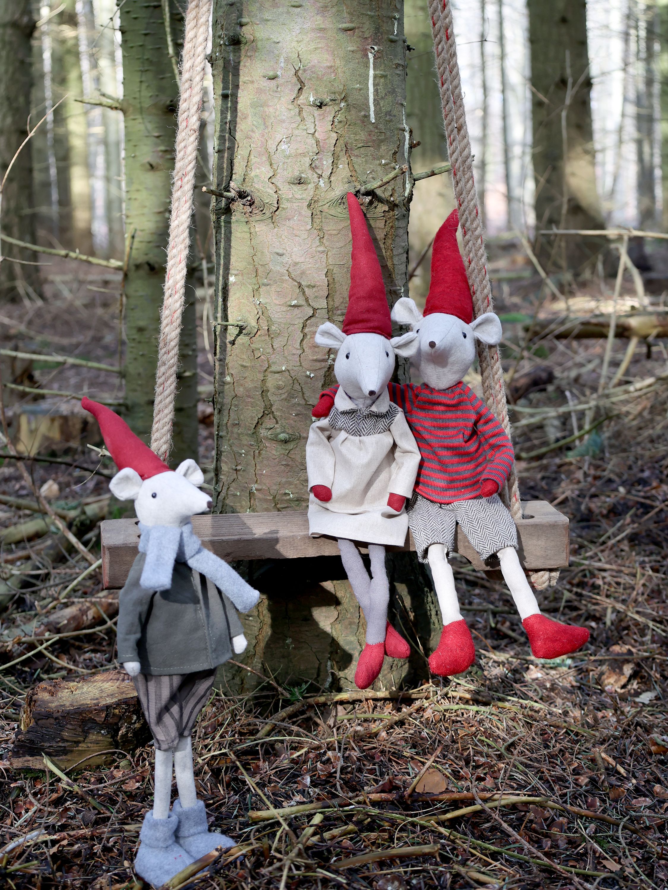 Weihnachtsmaus-Figuren aus Leinen und Filz, 52 cm