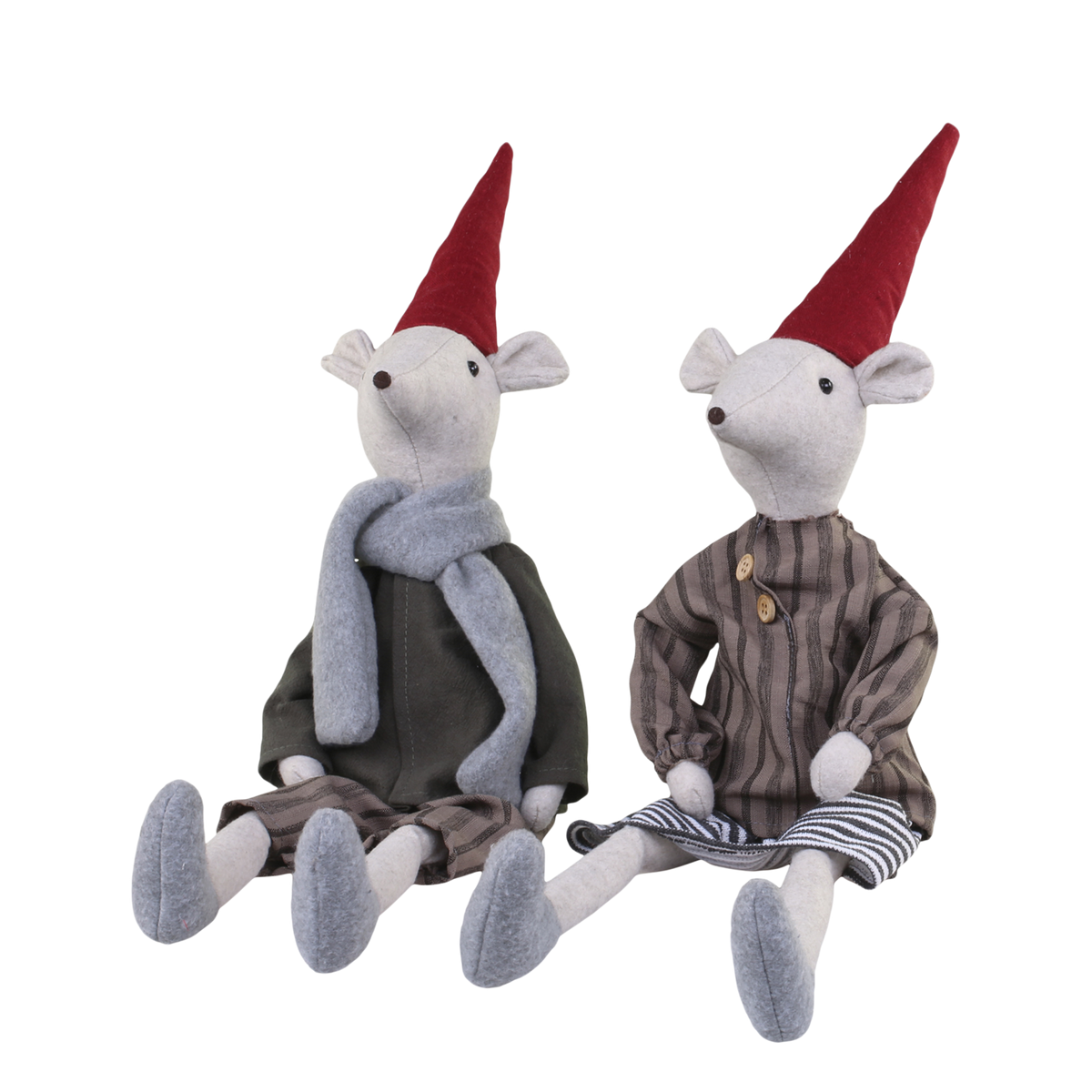 Weihnachtsmaus sitzend aus Leinen, 60 cm hoch, 2er-Set