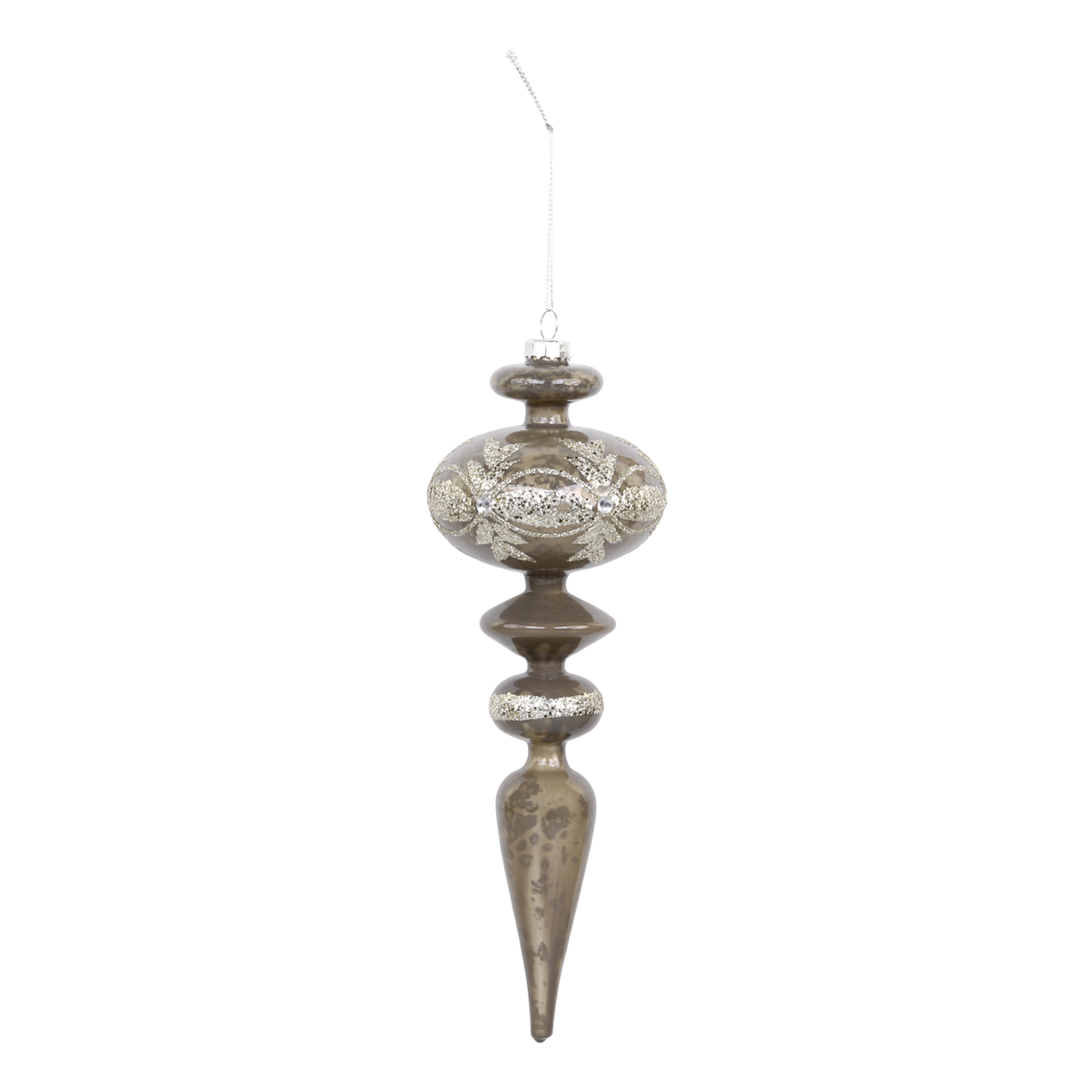 Ornament aus Glas mit Glitzer, latte, 16 cm hoch