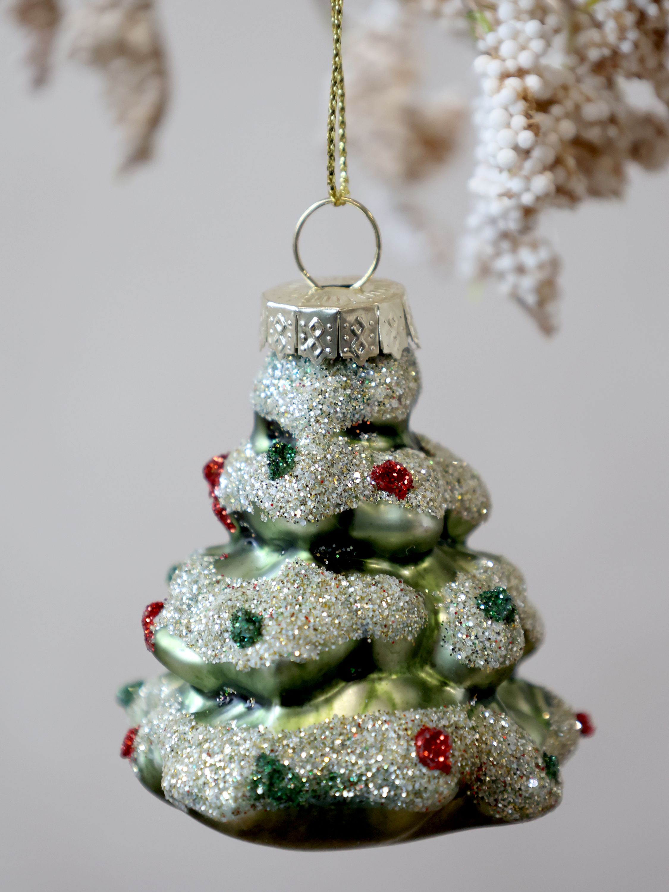 Weihnachtsbaum zum Aufhängen aus Glas, grün, 6,5 cm