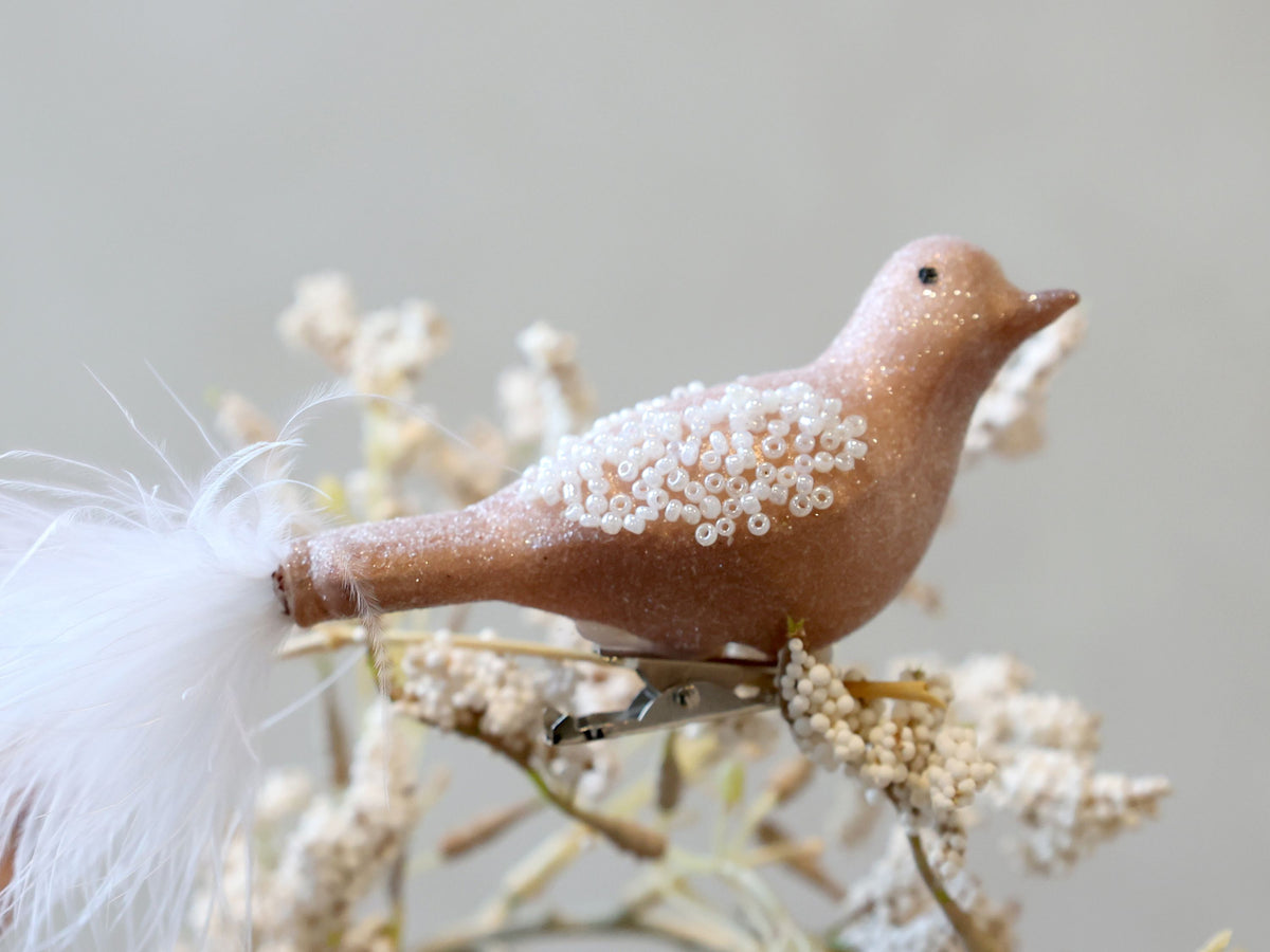 Vogel-Deko aus Glas und Daunenfedern, rosa, 9,5 cm
