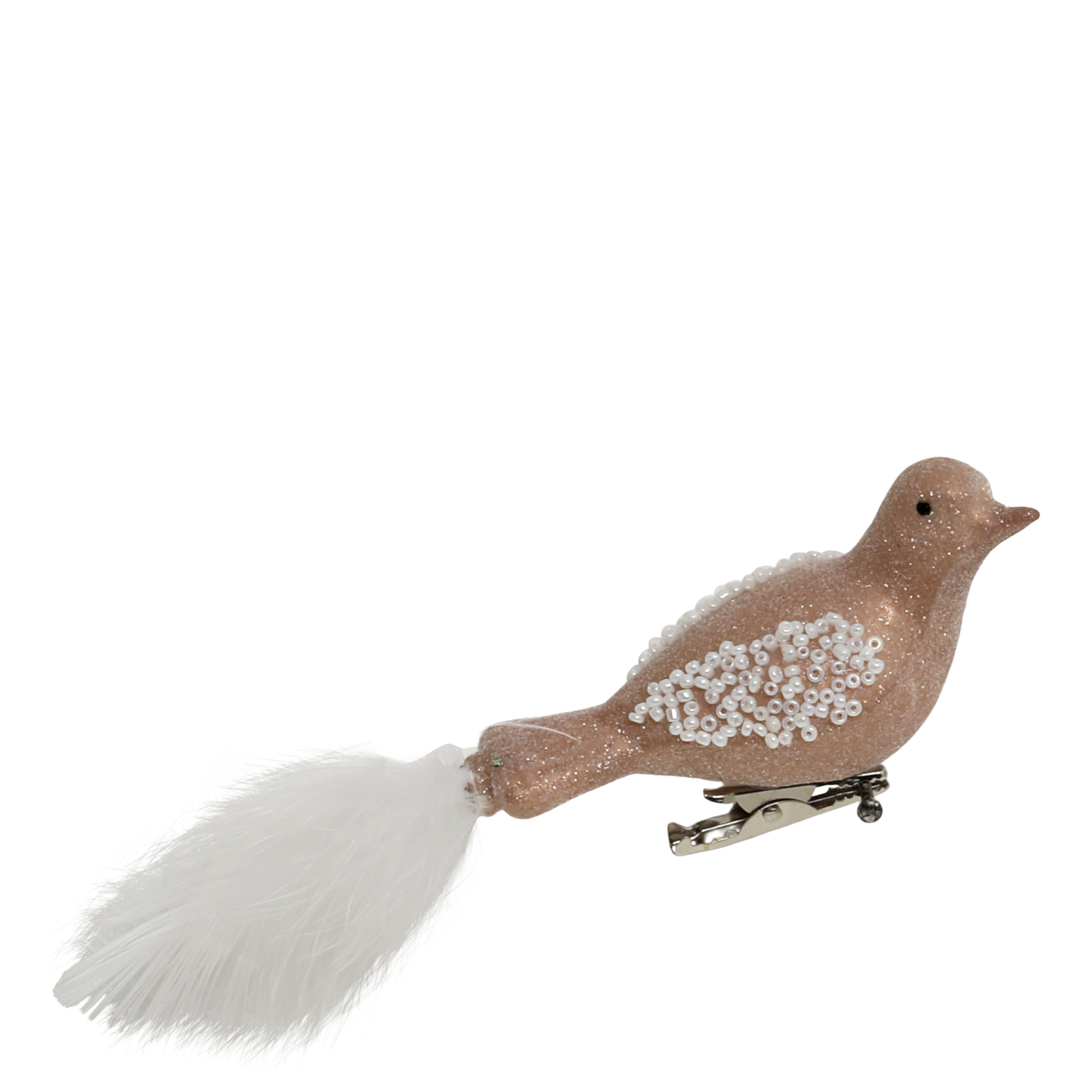 Vogel-Deko aus Glas und Daunenfedern, rosa, 9,5 cm
