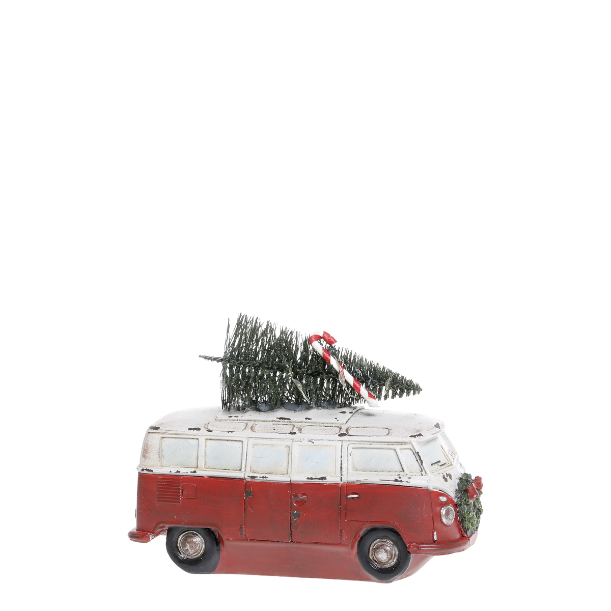 Vintage Bus mit LED-Weihnachtsbaum, Polyresin, 18 cm