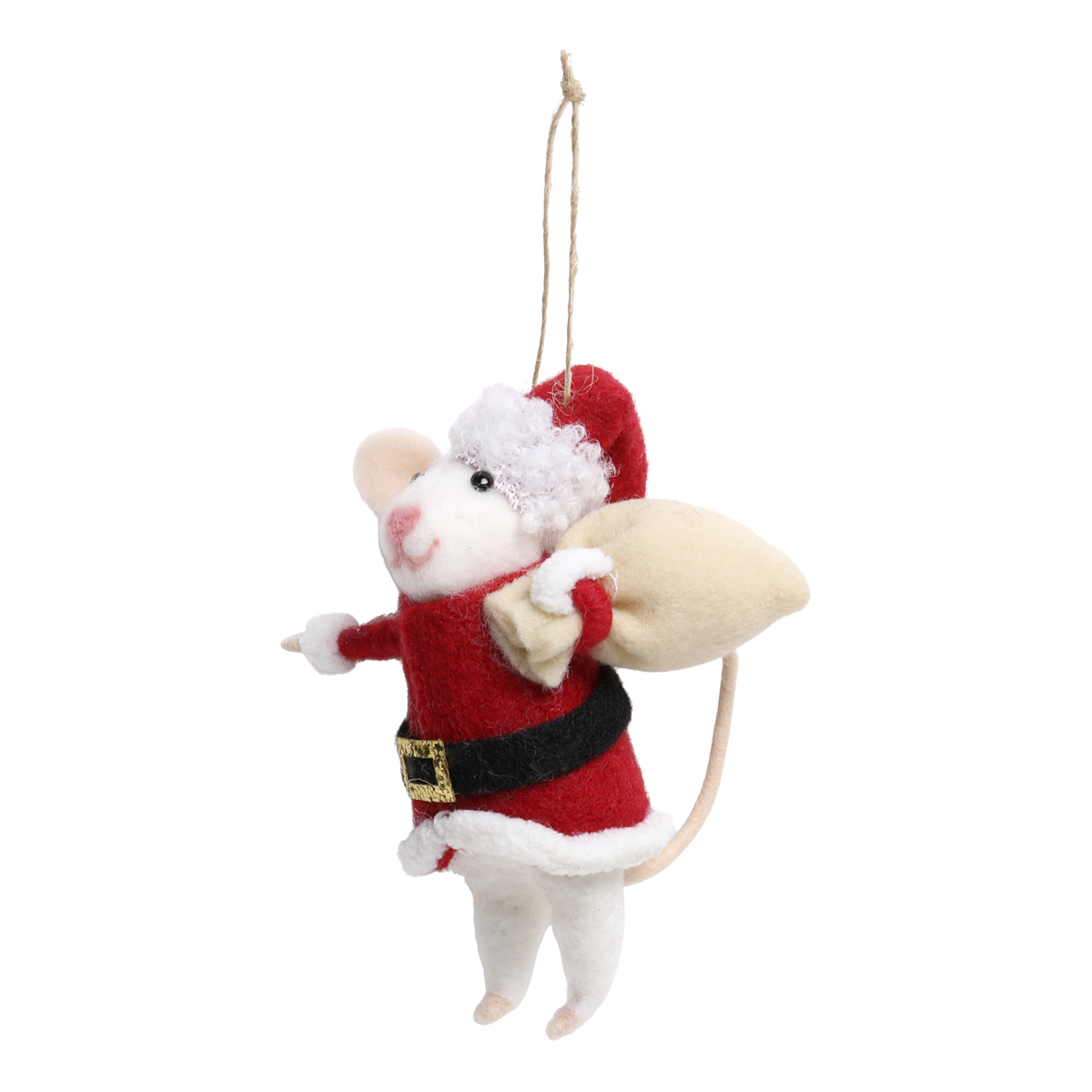 Maus mit Weihnachtsmann-Kostüm aus Filz, 12 cm hoch