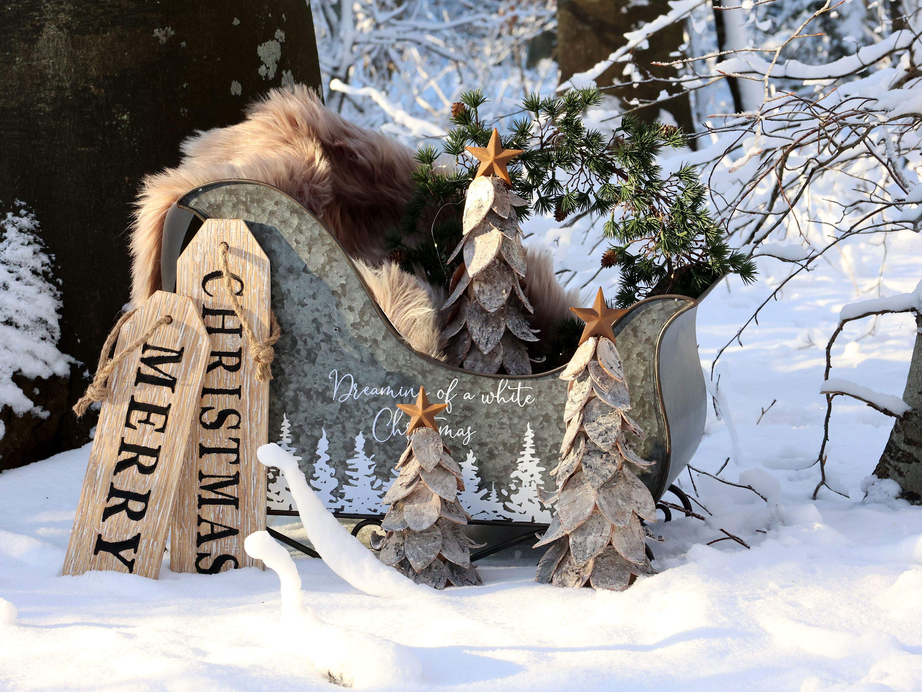 Weihnachtsbaum aus Birkenrinde mit Stern, 47,5 cm hoch
