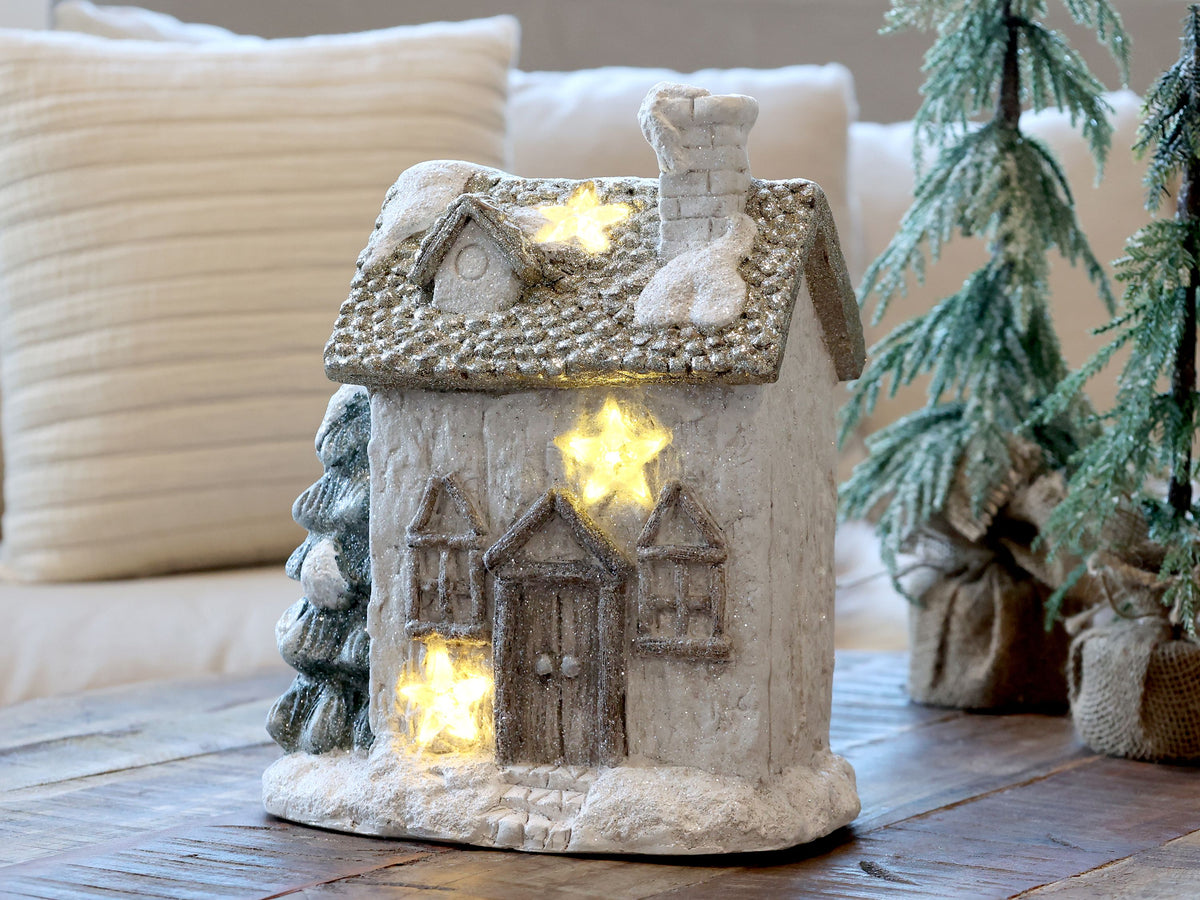 LED-Deko Haus mit Stern, champagner, 29,5 cm
