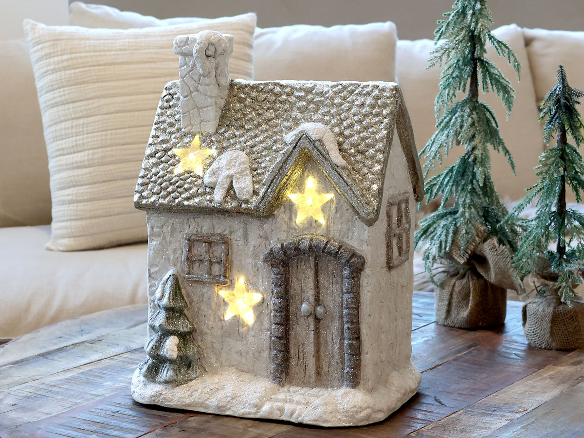 LED-Deko Haus mit Stern, champagner, 39 cm