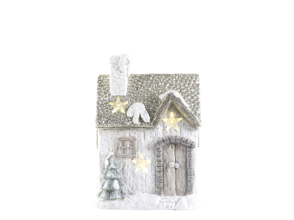 LED-Deko Haus mit Stern, champagner, 39 cm