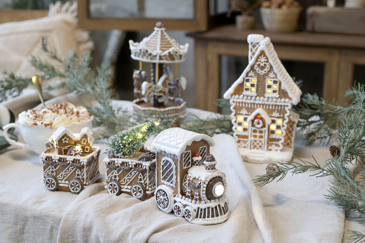 Noël Weihnachtszug mit LED, Polyresin, mokka