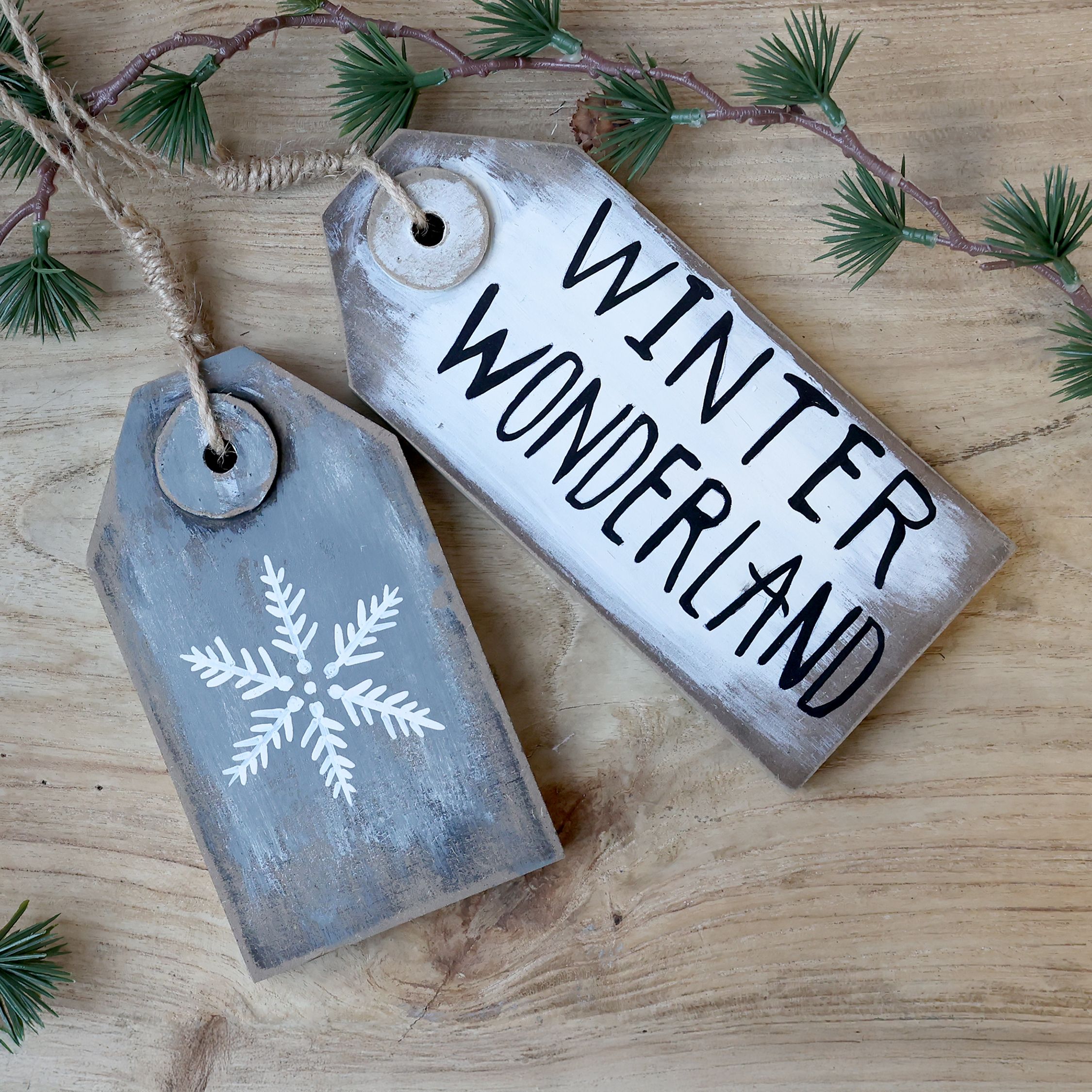 Vintage Schild zum Aufhängen, 2er-Set, antik grau-weiß