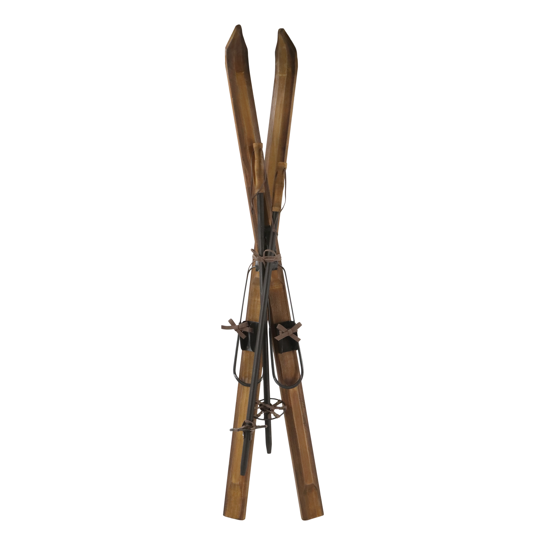 Deko Ski aus Holz und Eisen mit Stöcken, 120 cm hoch