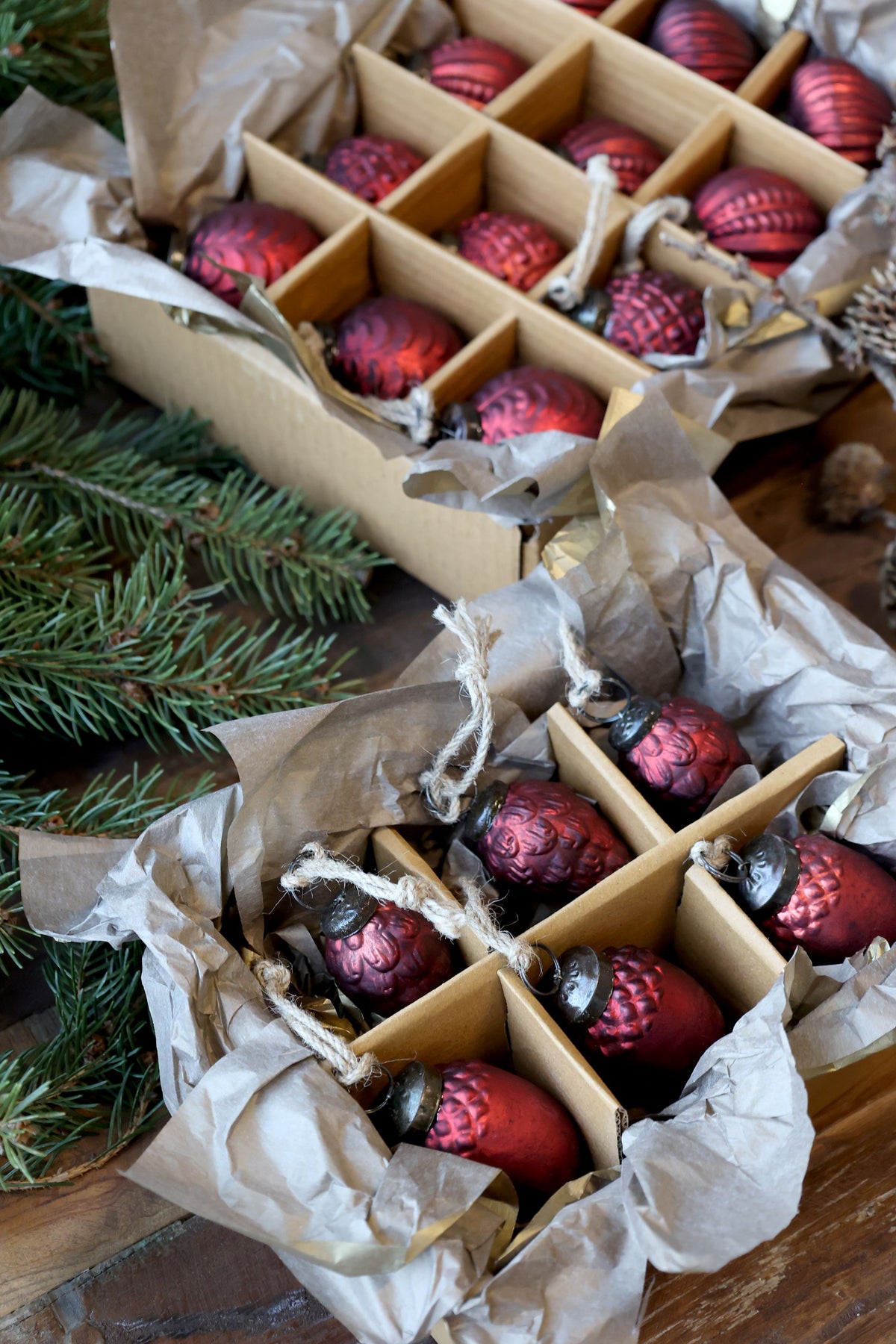 Weihnachtskugeln aus Glas, 6 Stück, antique cherry