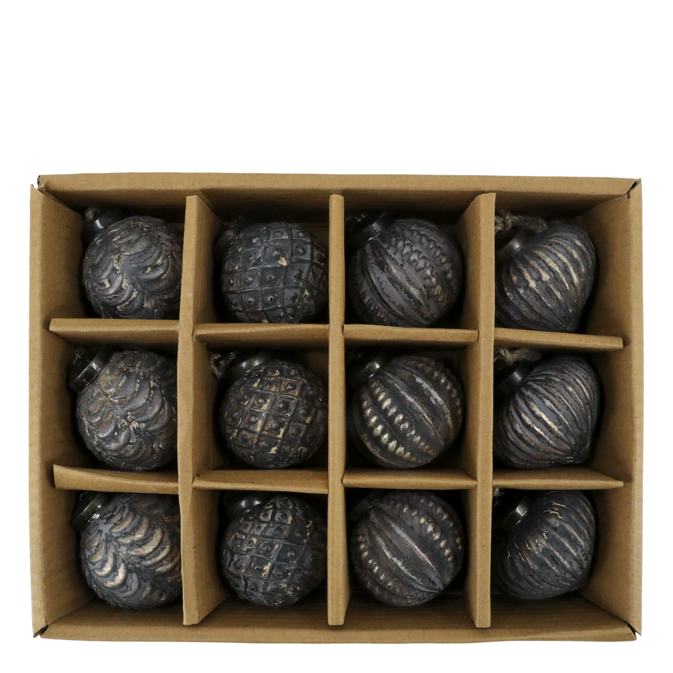Weihnachtskugeln Set aus Glas, 12 Stück, antique mokka