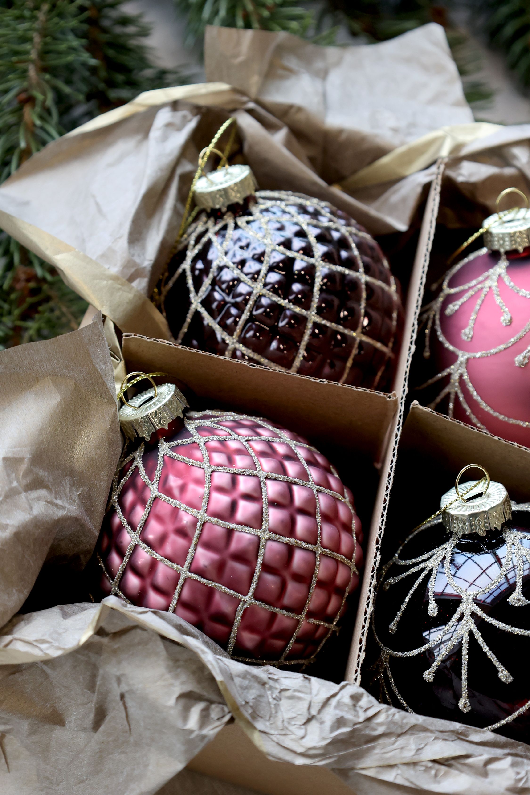 Weihnachtskugel Set aus Glas, 6er, Malve