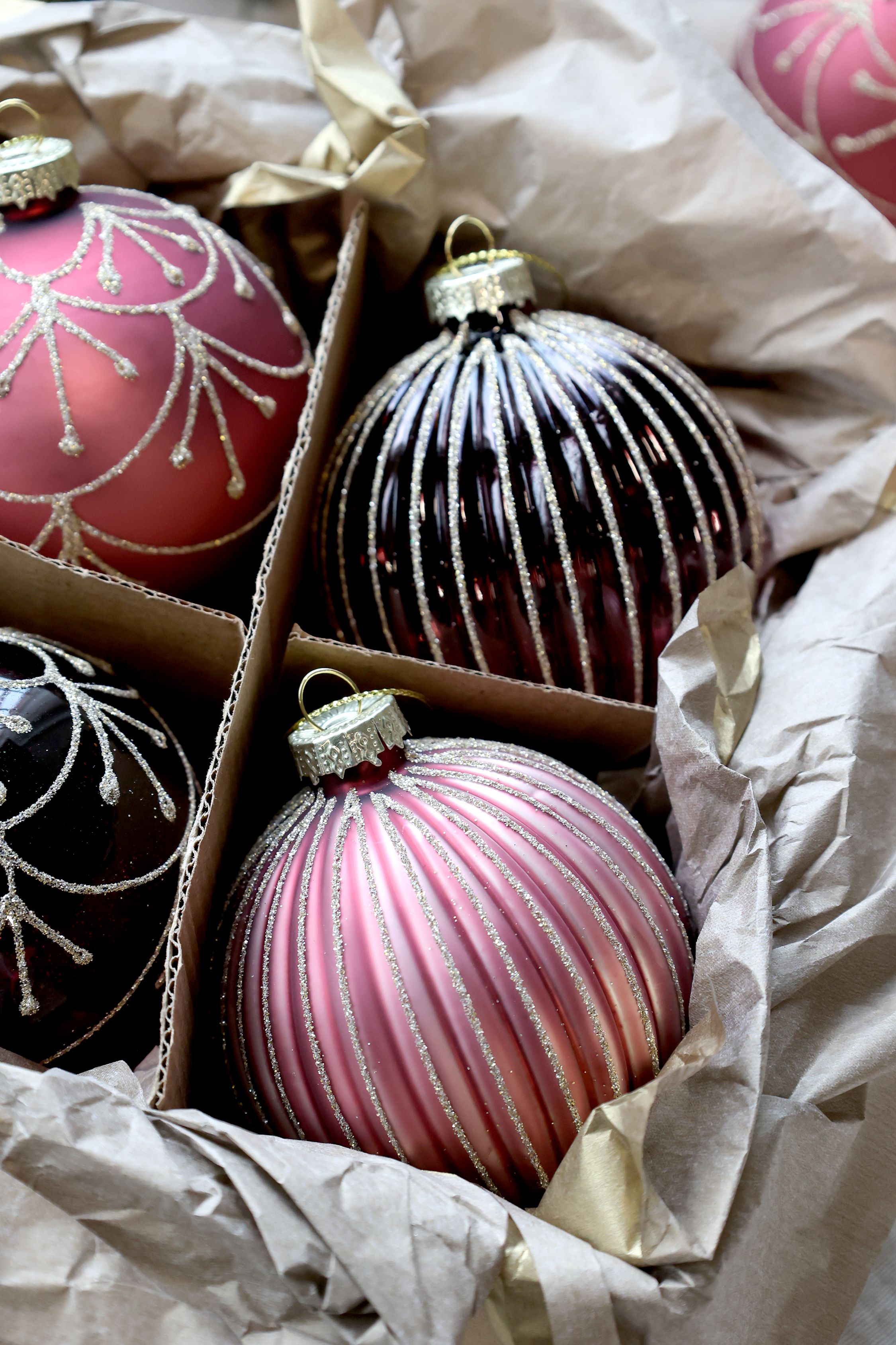 Weihnachtskugel Set aus Glas, 6er, Malve