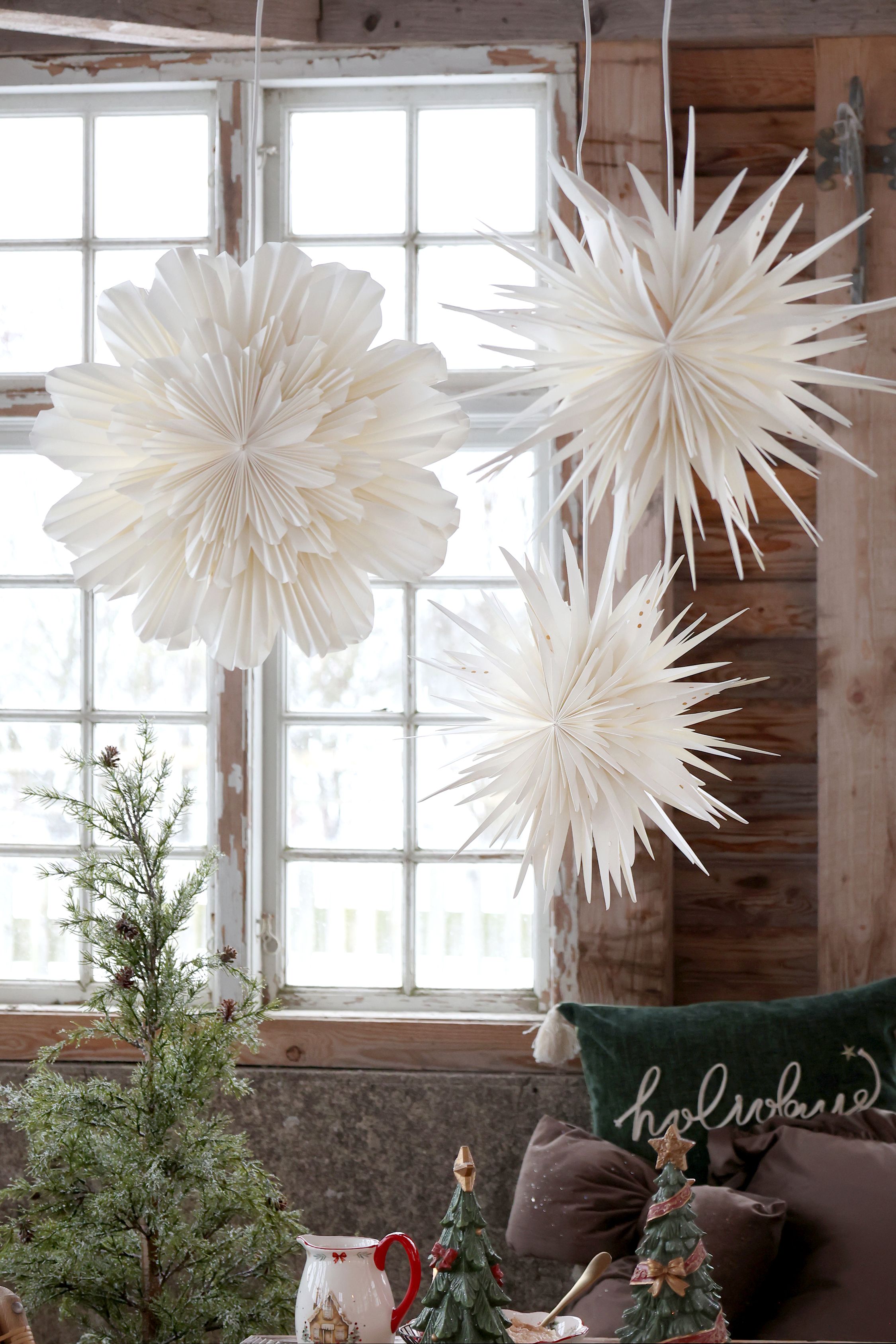 Papierstern Tischlampe mit Kabel, 40 cm, creme