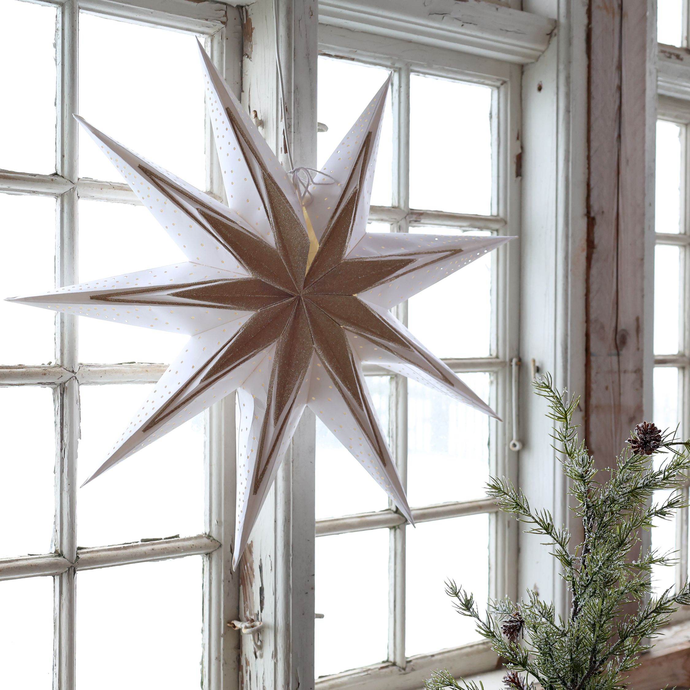 Papierstern Tischlampe mit Kabel, 60 cm, creme