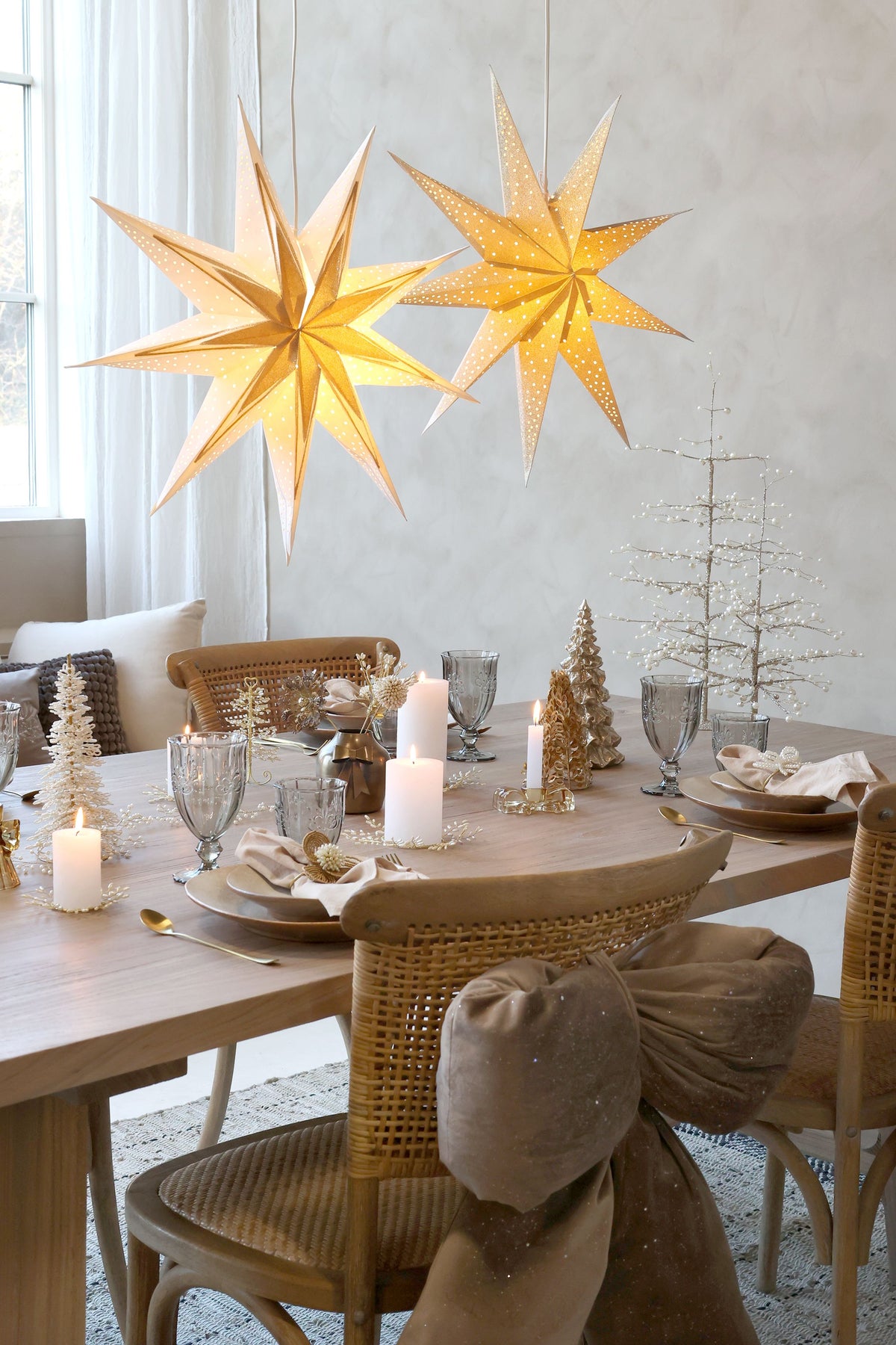 Papierstern Tischlampe mit Kabel, 60 cm, creme