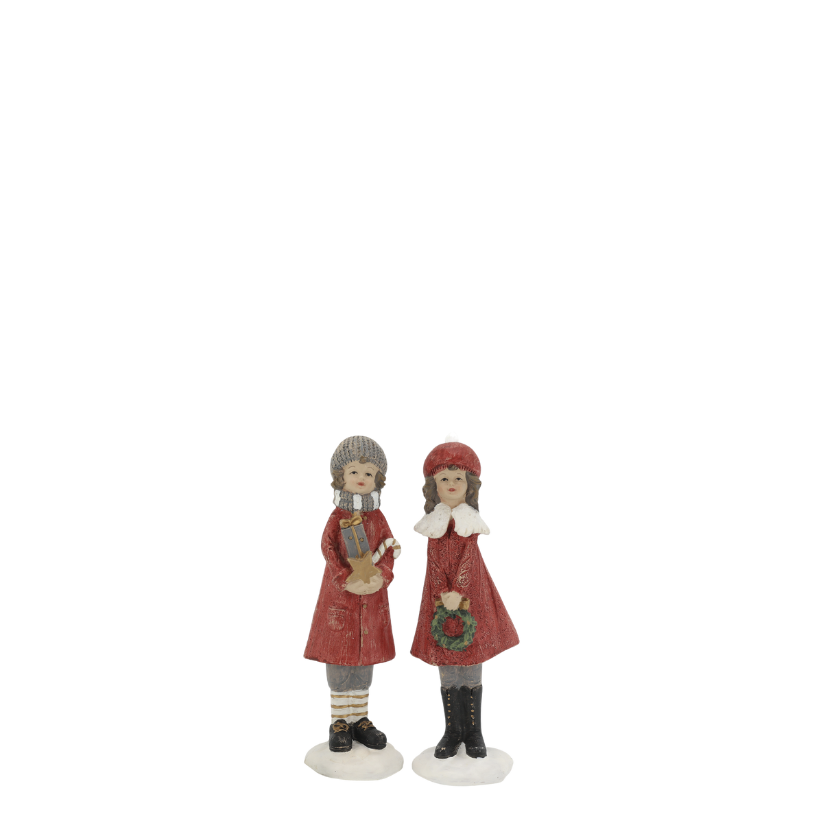 Noël Mädchen und Junge Figur aus Polyresin, Cherry