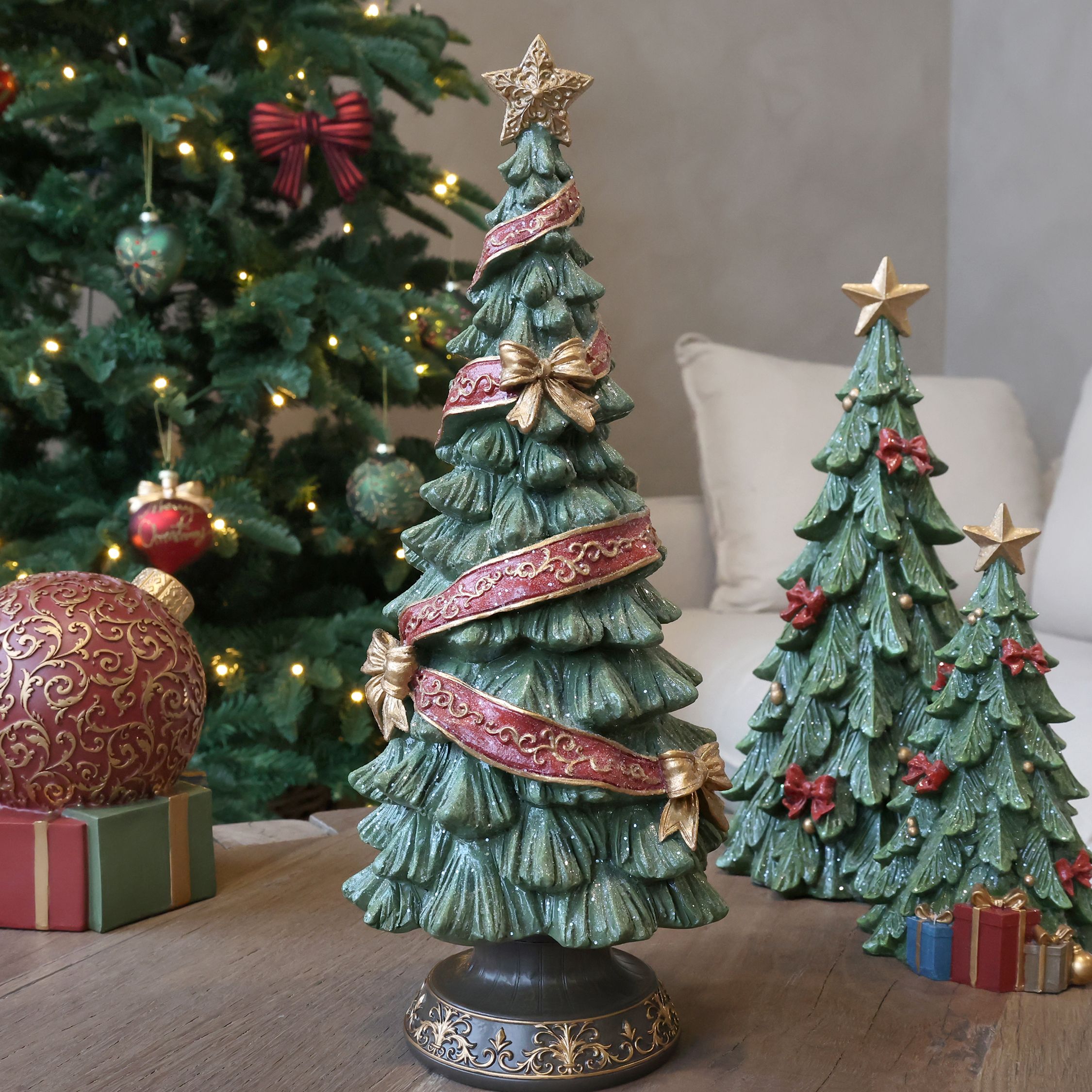 Weihnachtsbaum mit Band und Schleifen, grün, 40 cm