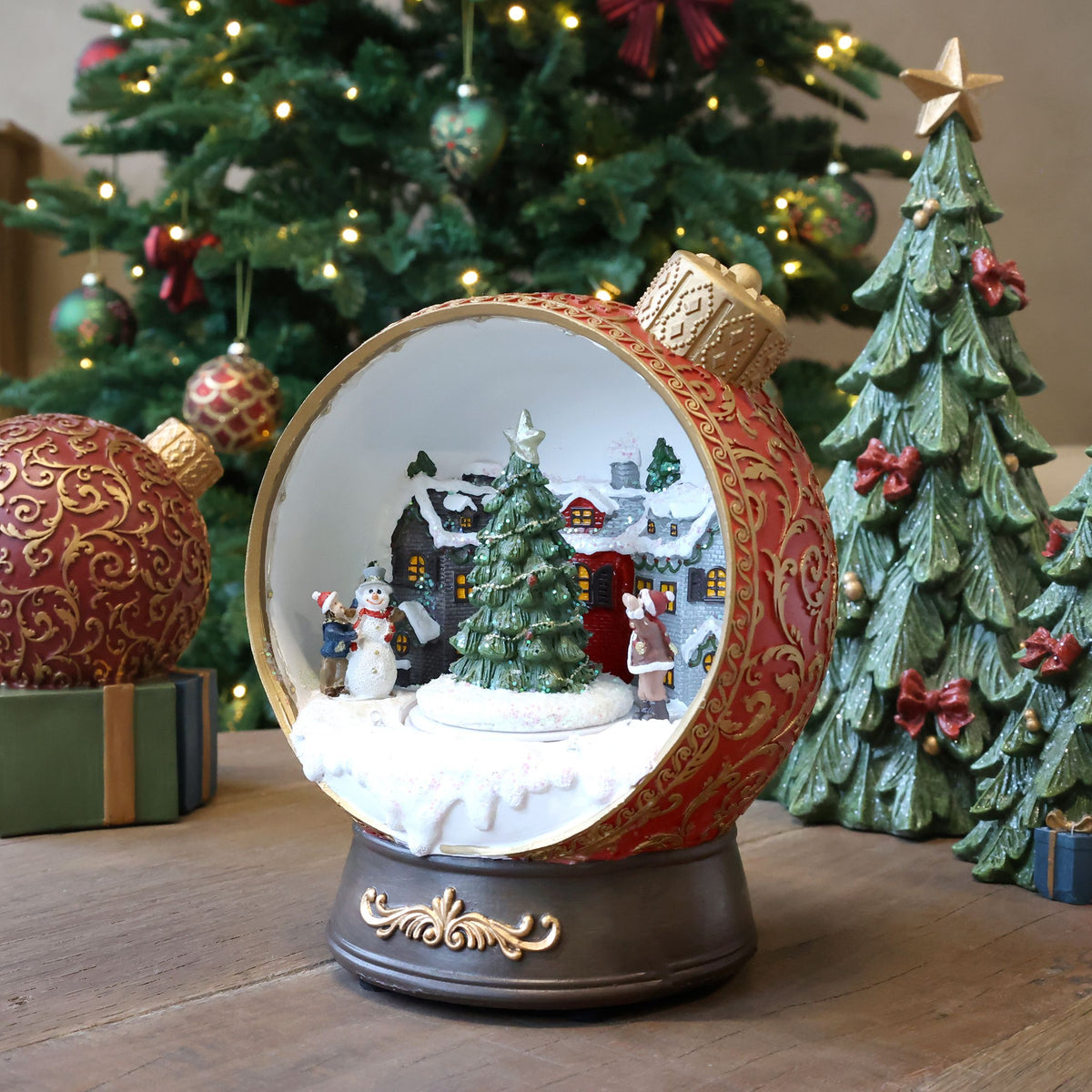 Noël Spieluhr mit LED und Dekor, 23 cm hoch, cherry
