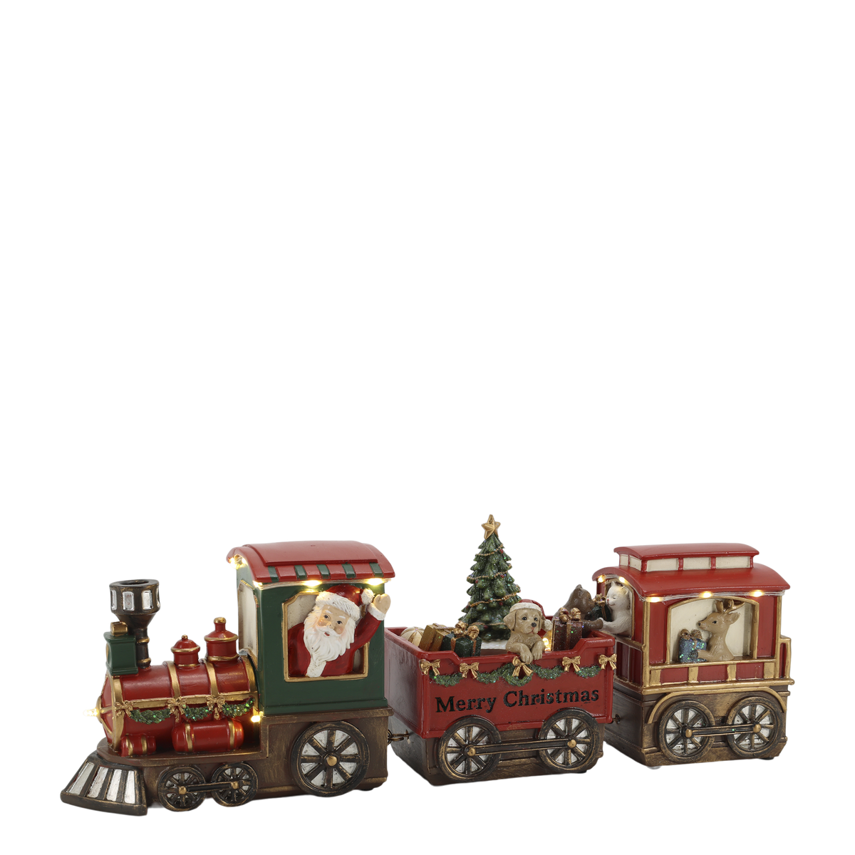 Noël Weihnachtszug mit 2 Wagen und LED, Polyresin, cherry
