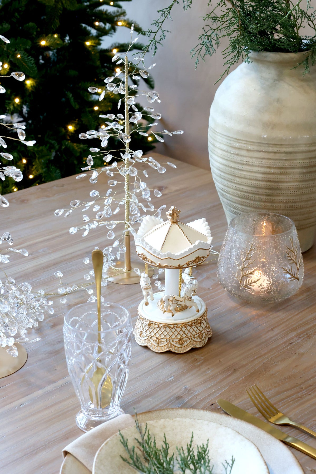 Spieluhr mit Karussell, 23 cm, antique creme