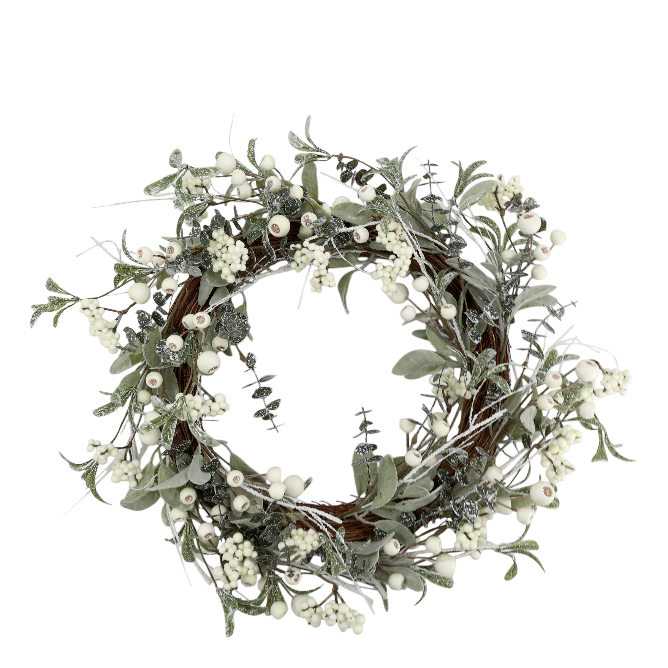 Wreath w. berries & snow D45 cm green