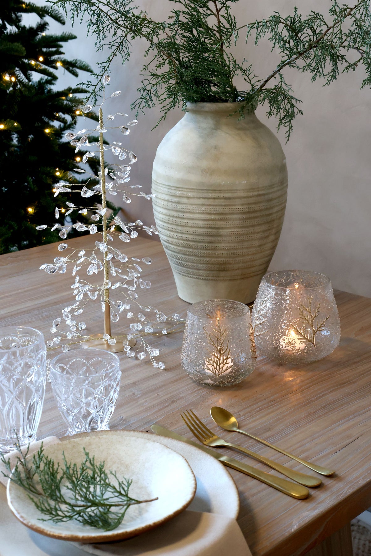 Weihnachtsbaum mit Prismas und Golddraht, 42 cm hoch
