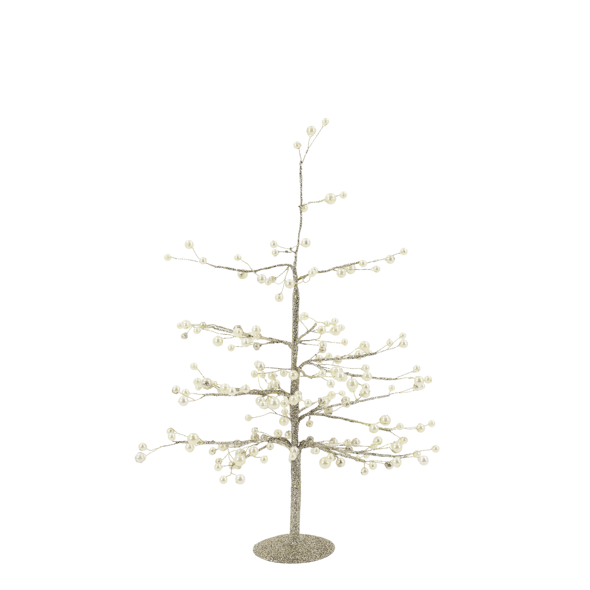 Weihnachtsbaum mit Perlen und Golddraht, 42 cm hoch, creme