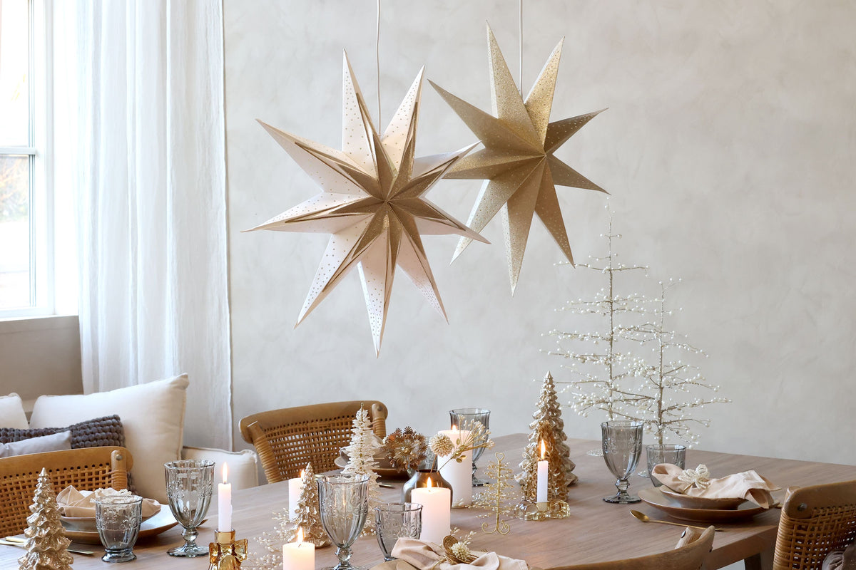 Weihnachtsbaum mit Perlen und Golddraht, 42 cm hoch, creme