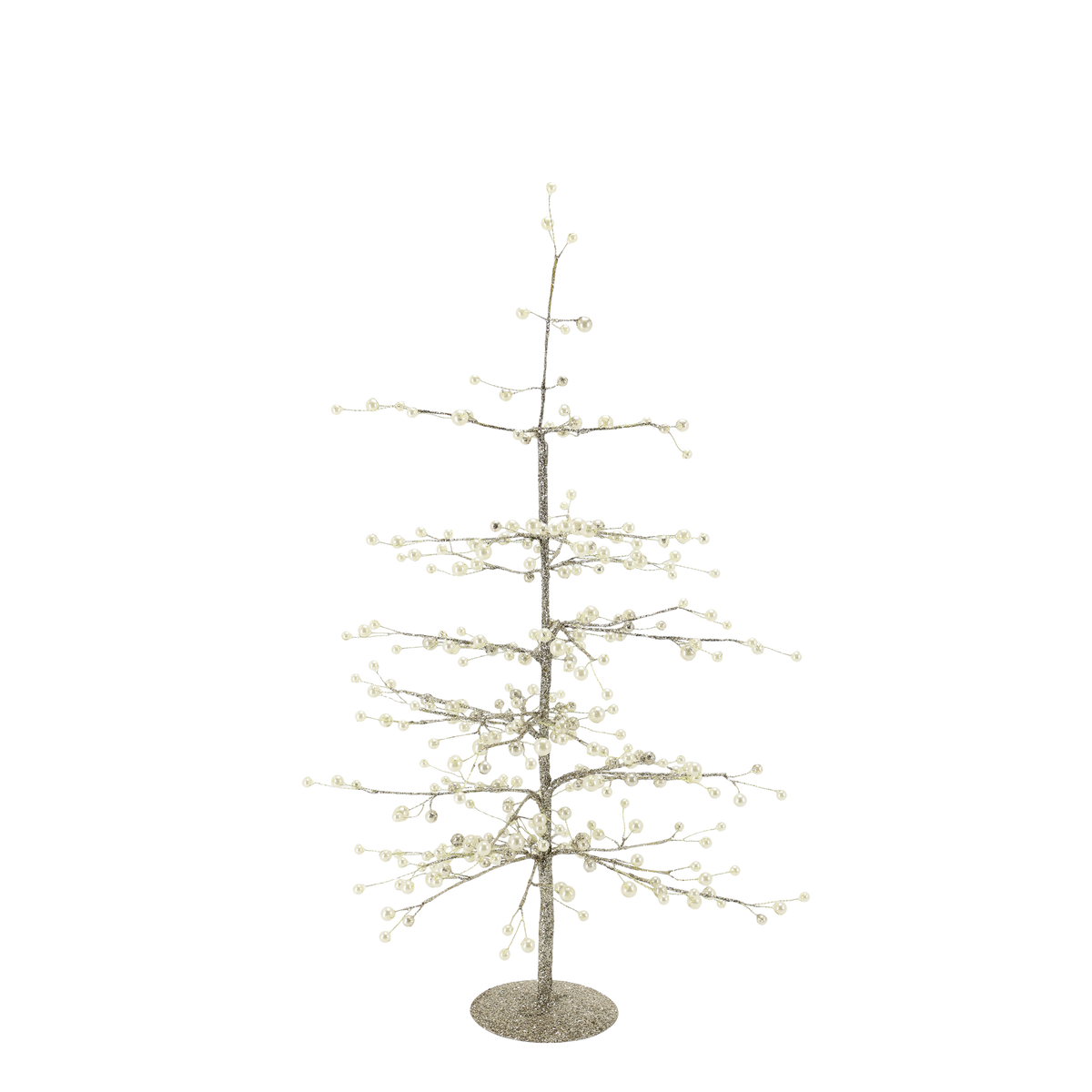 Weihnachtsbaum mit Perlen und Golddraht, 62 cm hoch, creme