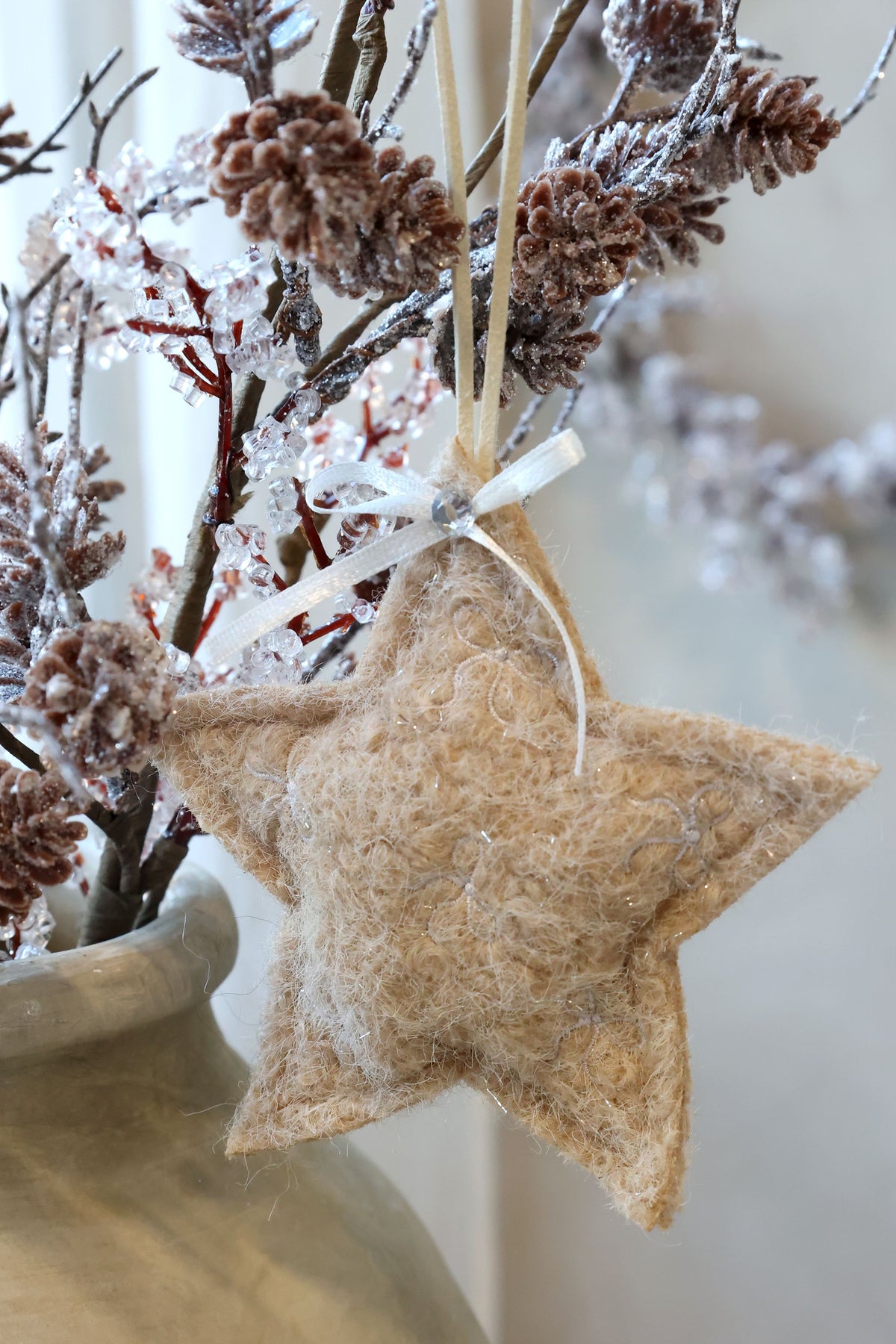 Weihnachtsbaum aus Filz mit Stern – 2er Set, beige und mocca