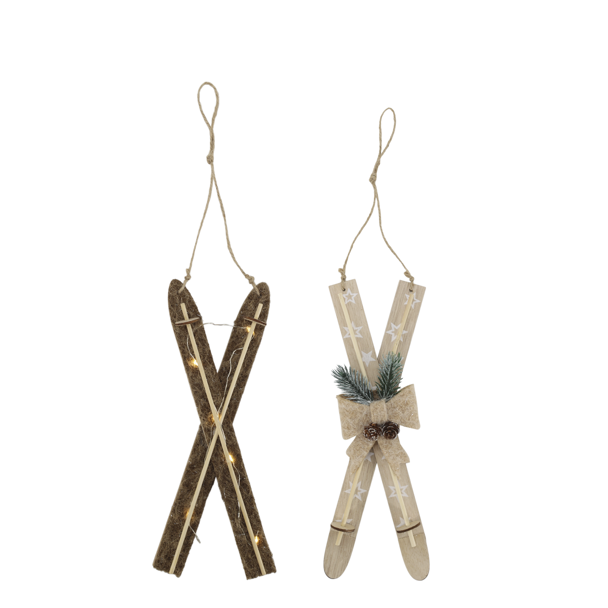 Deko-Ski mit LED und Schleife, 29 cm, beige/mocca