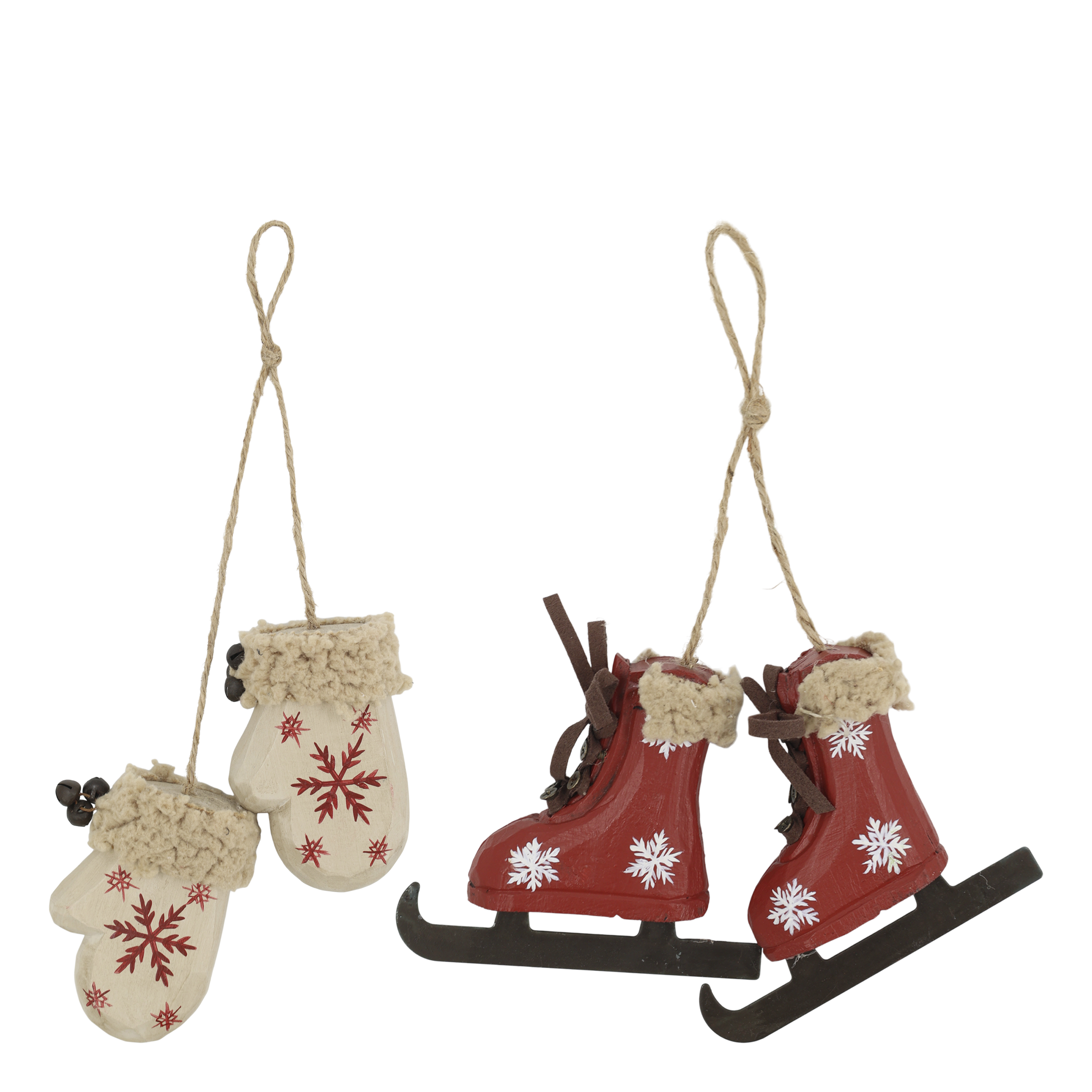 Vintage Schlittschuhe und Handschuhe Set aus Holz