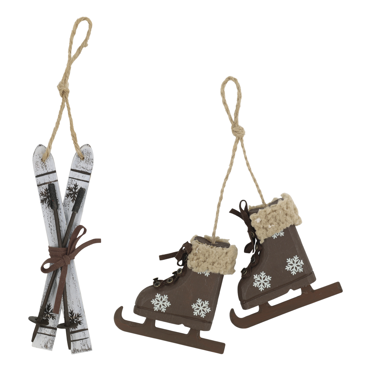 Vintage Schlittschuhe und Ski Set aus Holz, 2er Set