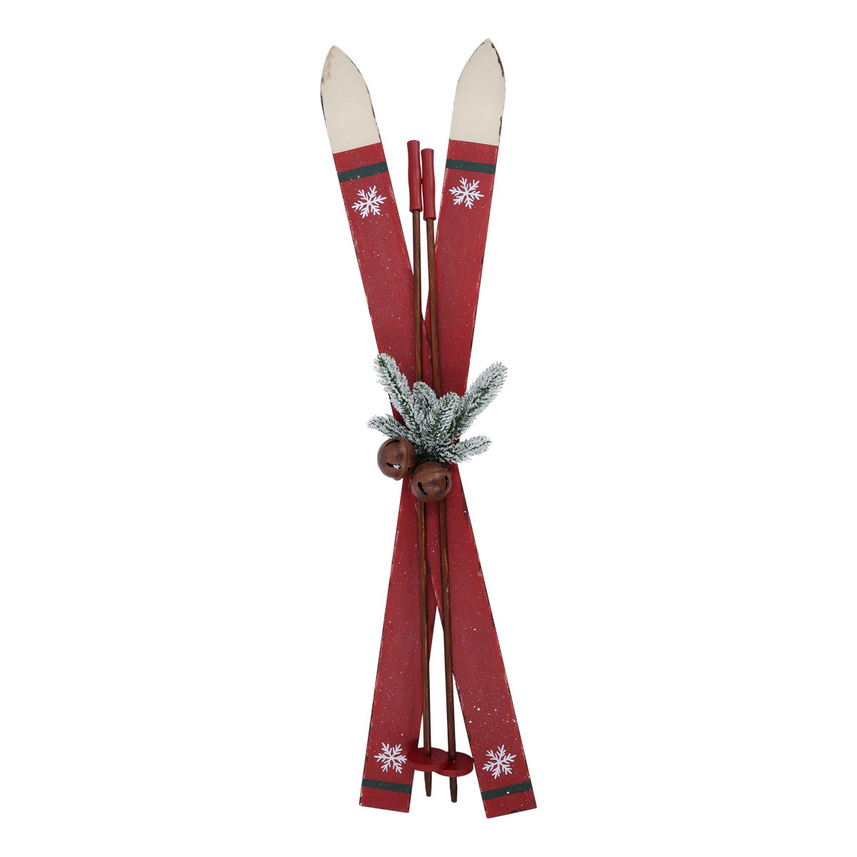 Deko Ski aus Holz mit Stöcken, 90 cm hoch, antique cherry
