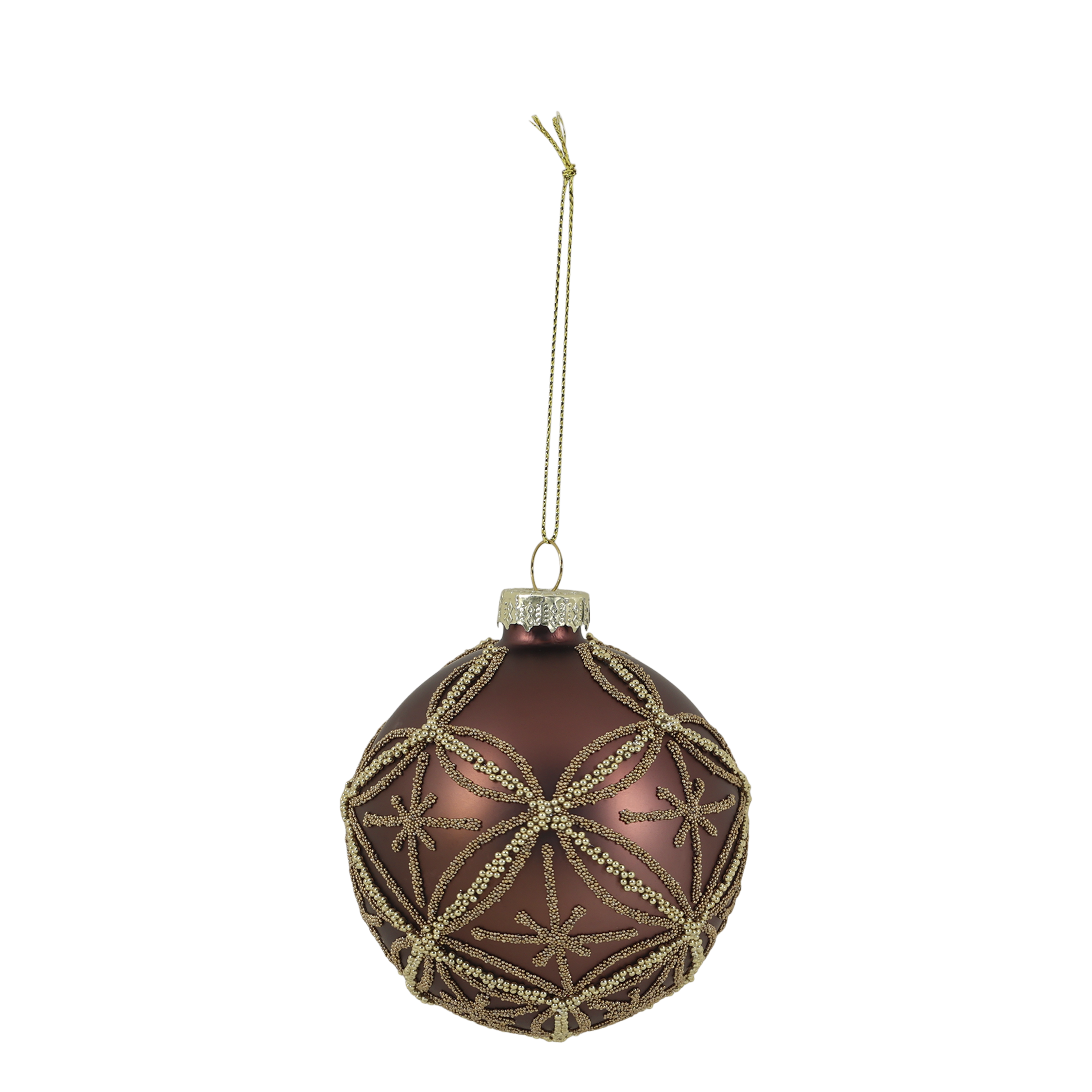 Weihnachtskugel aus Glas mit Muster, 8 cm, Mokka