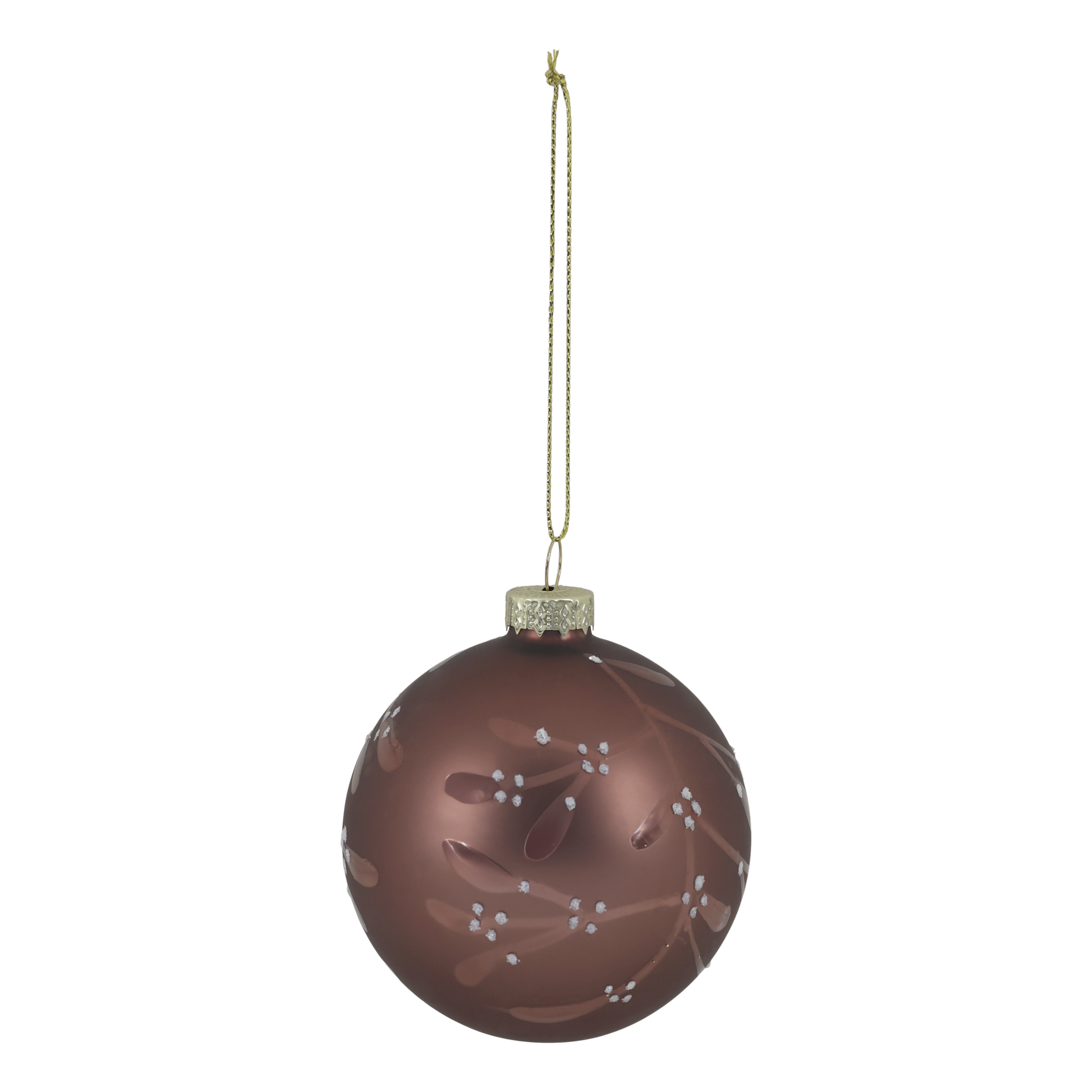 Weihnachtskugel aus Glas mit Zweigen und Beeren, 8 cm, Mokka