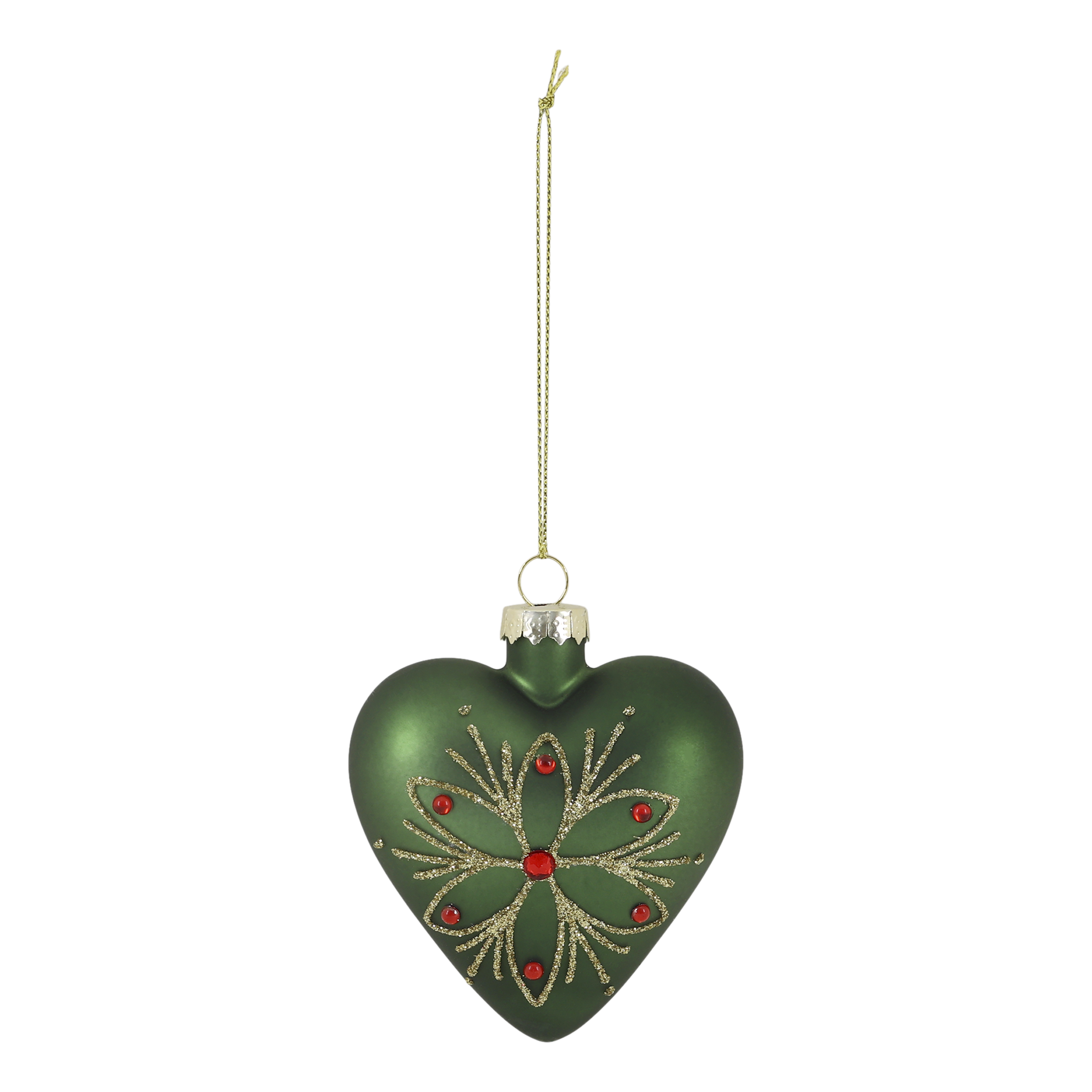 Weihnachtskugel Glas Herz mit Muster, Moos, 8 cm hoch